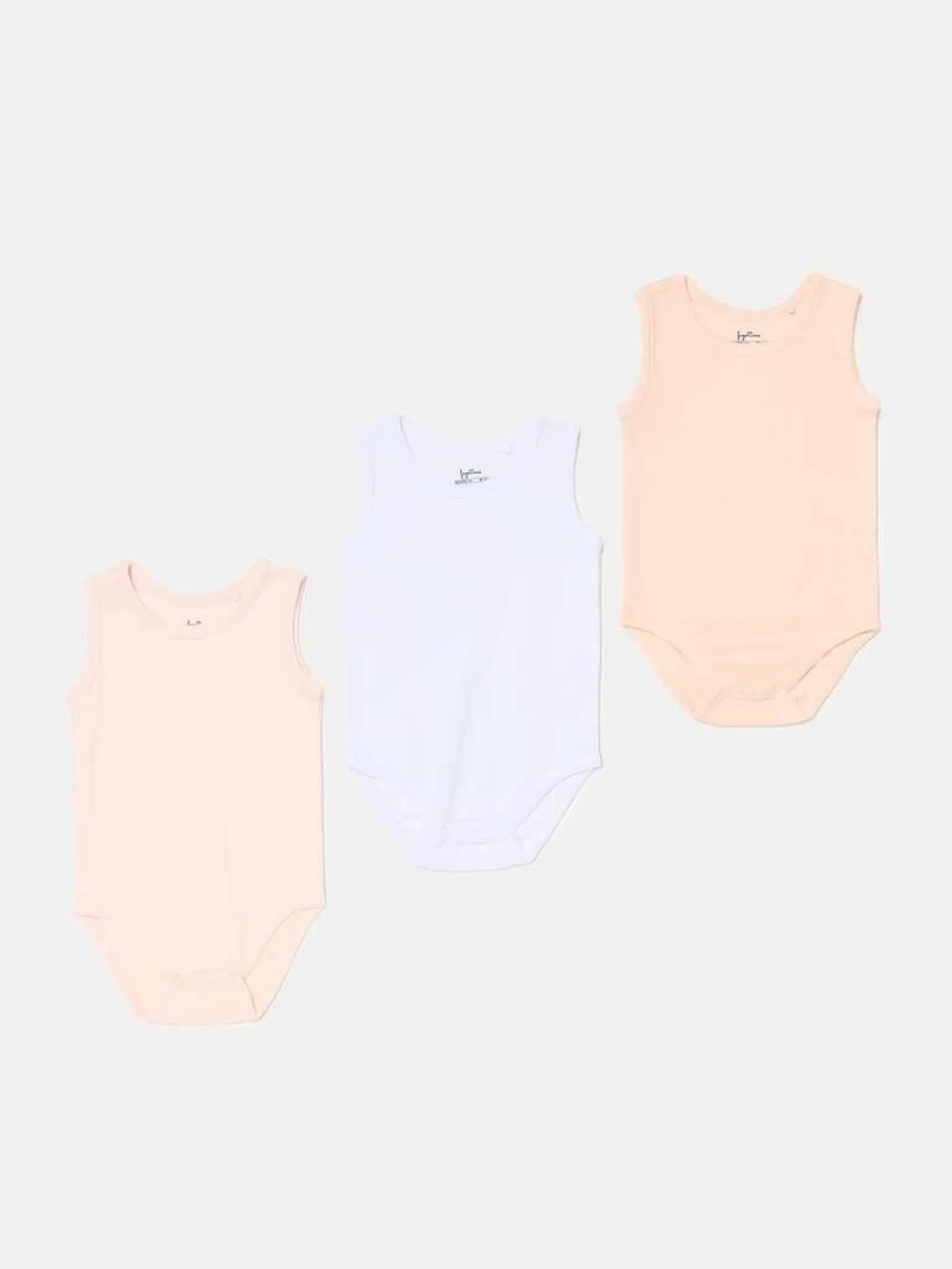 Three-pack sleeveless bodysuits in organic cotton Blanc/rose