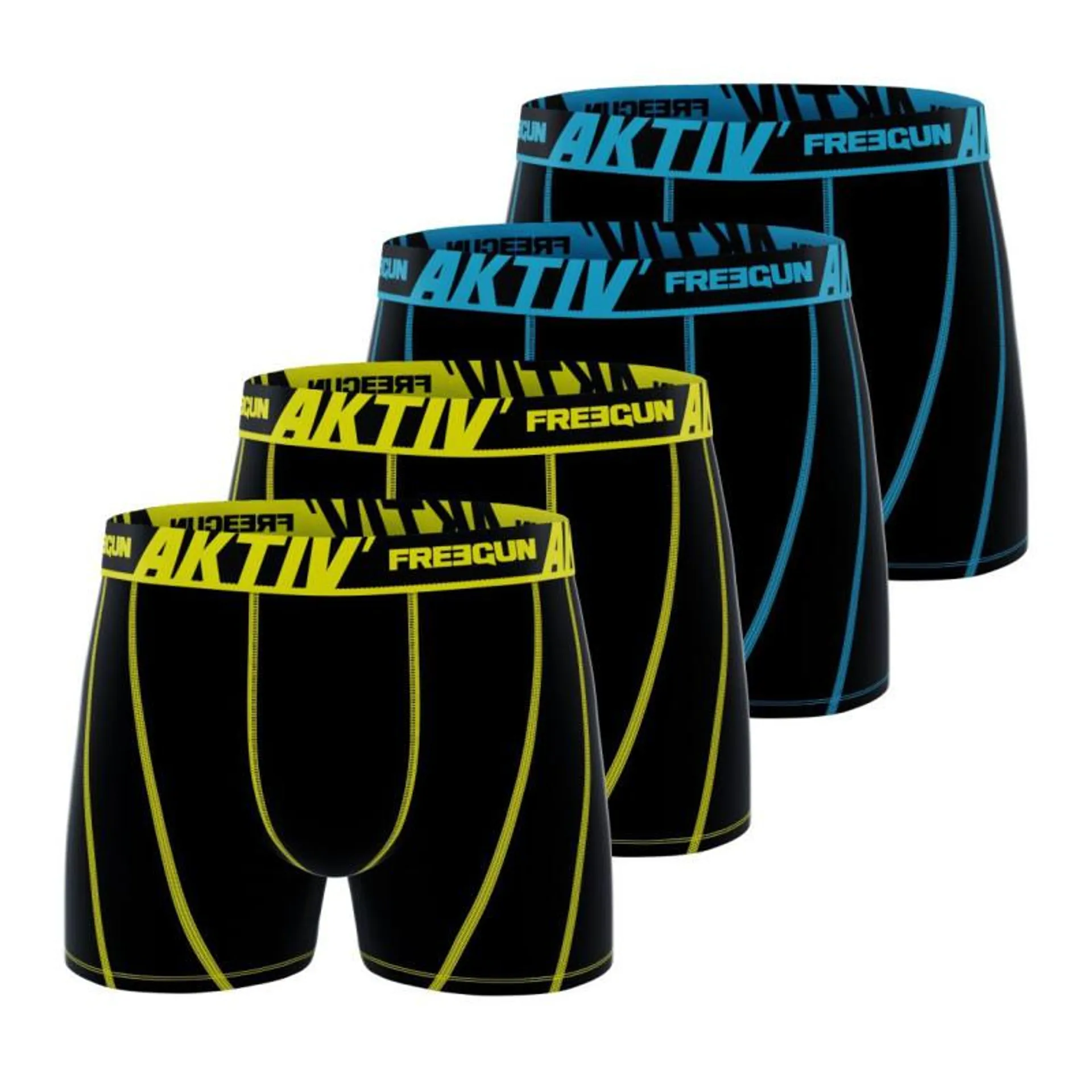 Lot de 4 Boxers sport Coton noir Homme Confort, Respirant| FREEGUN Aktiv'