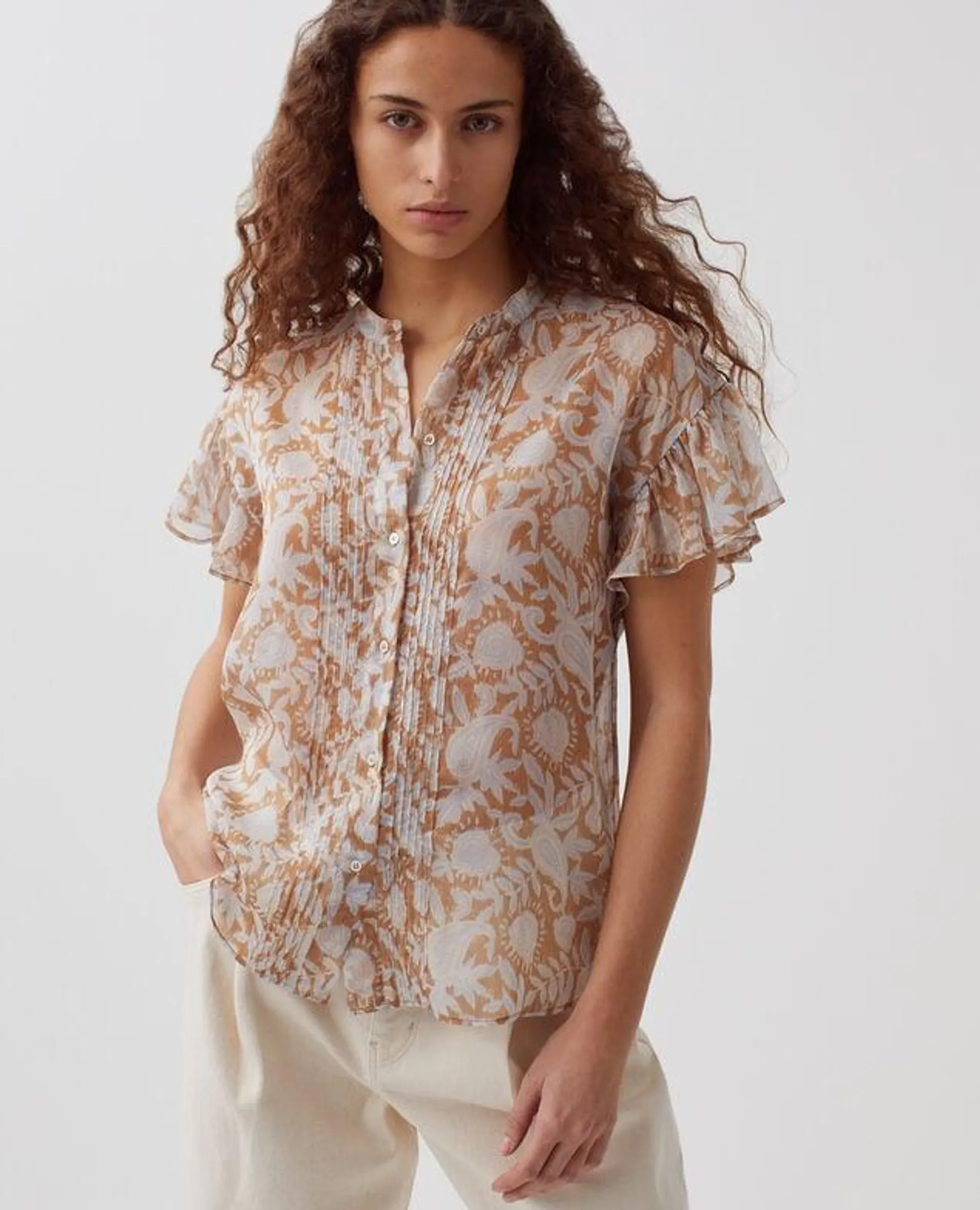 Blouse fluide à manches courtes cashmire brown