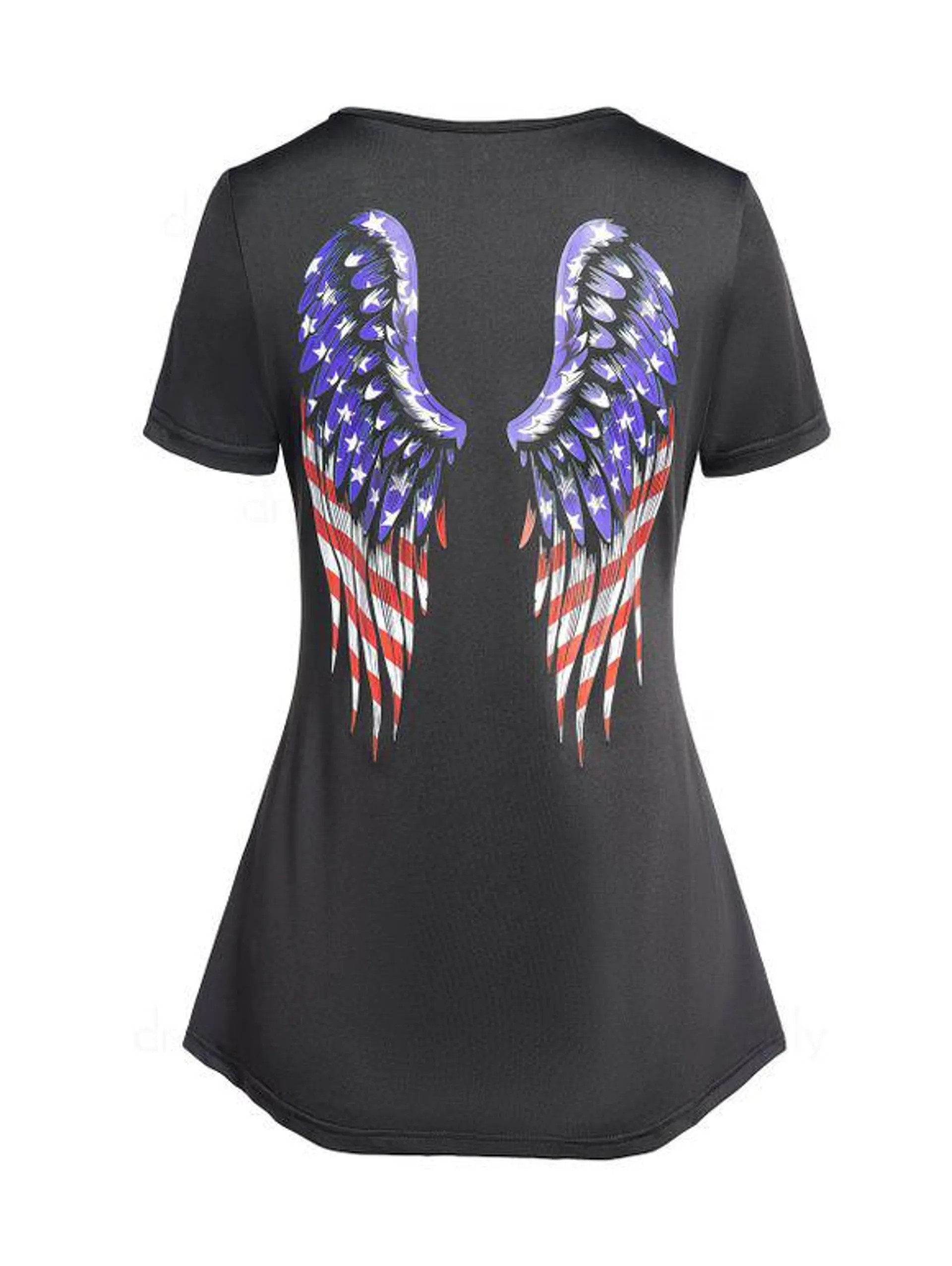T-shirt Drapeau Américain Imprimé Aile Rayée Découpé à Volants