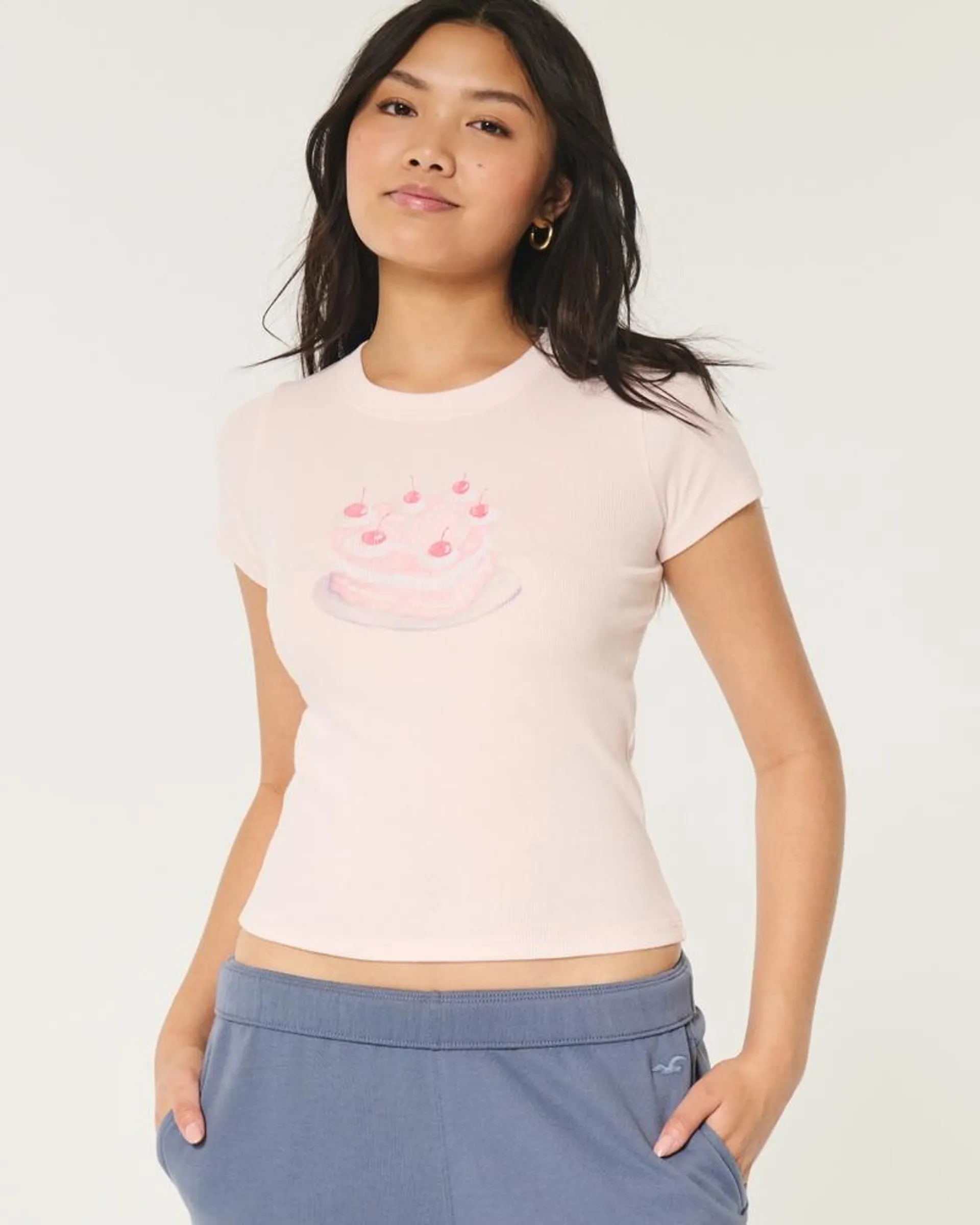 Ribbed Longer-Length Heart Cake Graphic Baby Tee