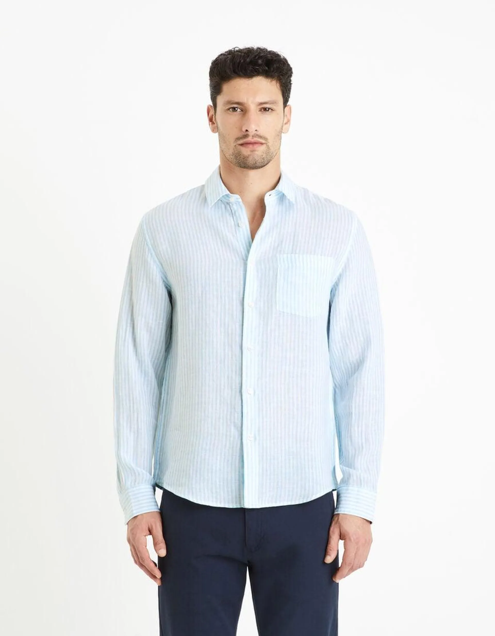 Chemise regular en lin - bleu clair