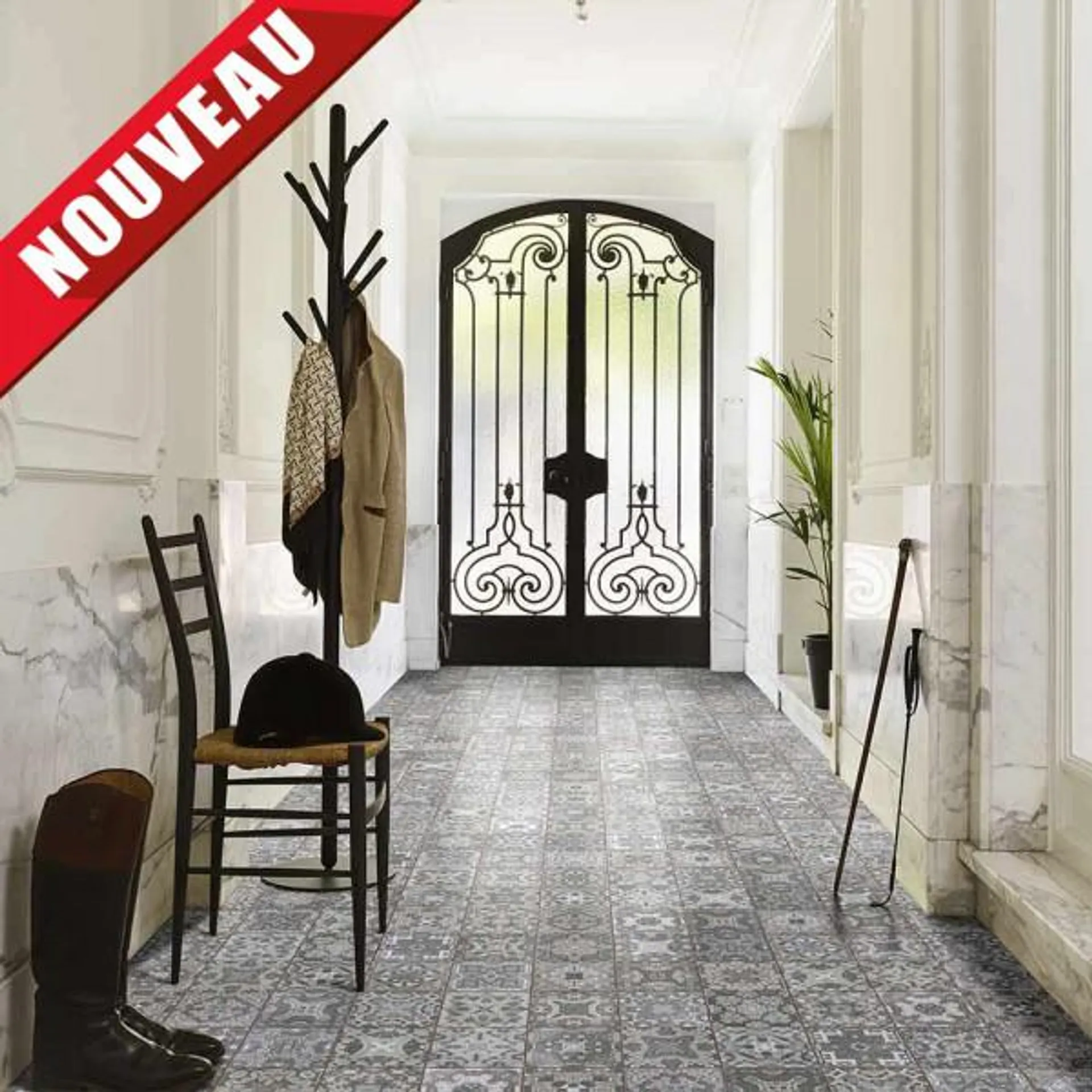 Sol pvc support feutre décor mosaïque gris largeur 3 m ep.2.50mm passage intensif