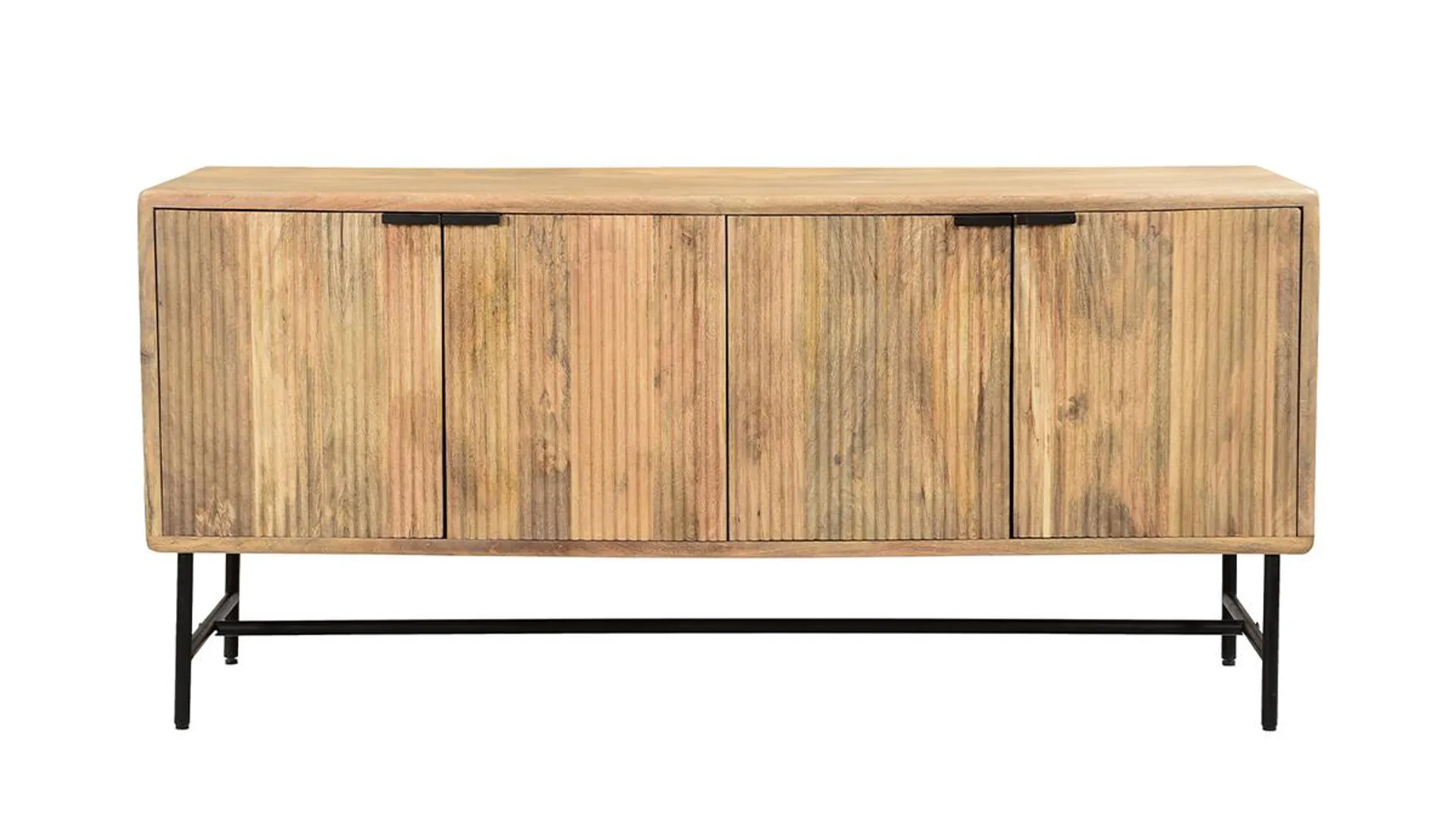 Buffet en bois manguier massif gravé et métal noir 4 portes L160 cm MORISSON