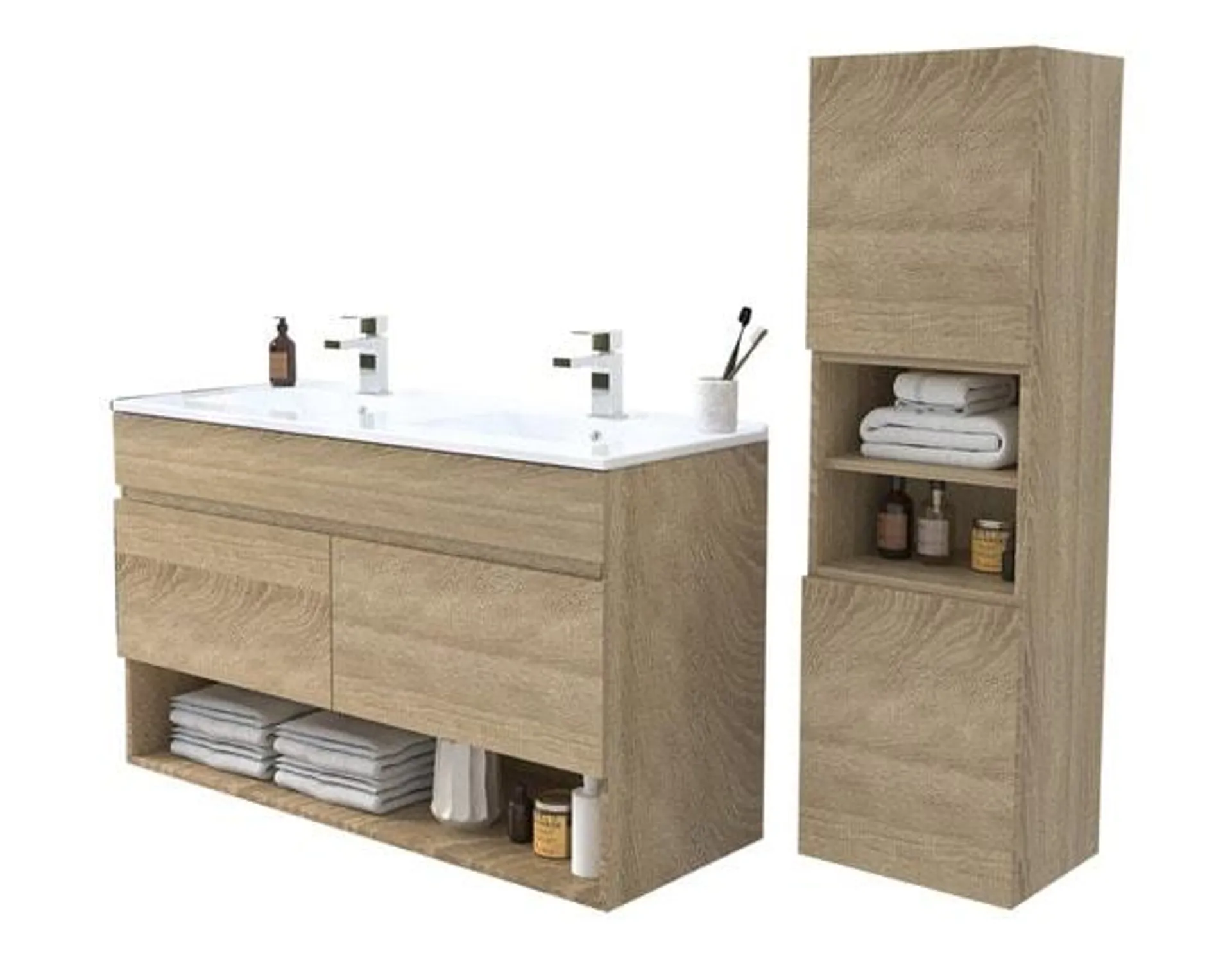 Ensemble meuble suspendu + double vasque + miroir + appliques Led - 120 cm "Alba"