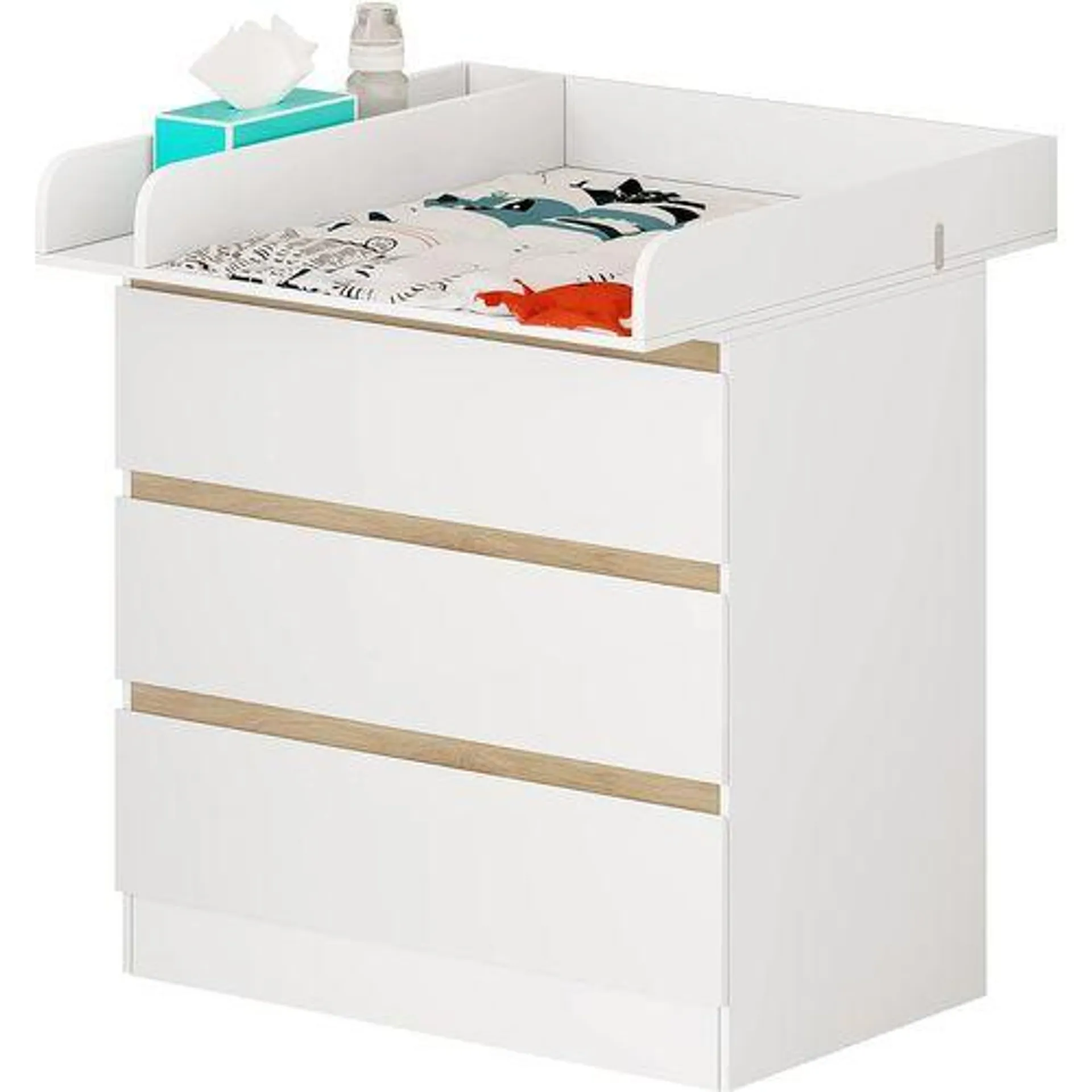 WOLTU Commode À Langer 3 Tiroirs Avec Table À Langer En MDF 80x48x78 cm - Blanc