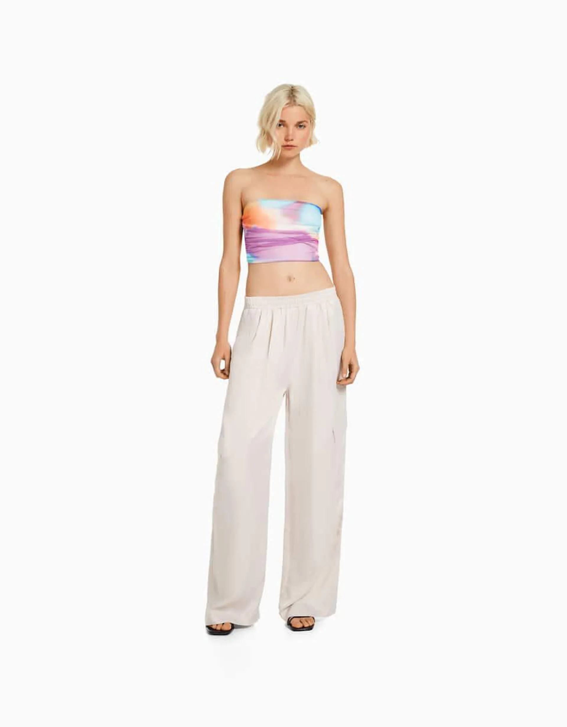 Pantalon wide leg satiné poche