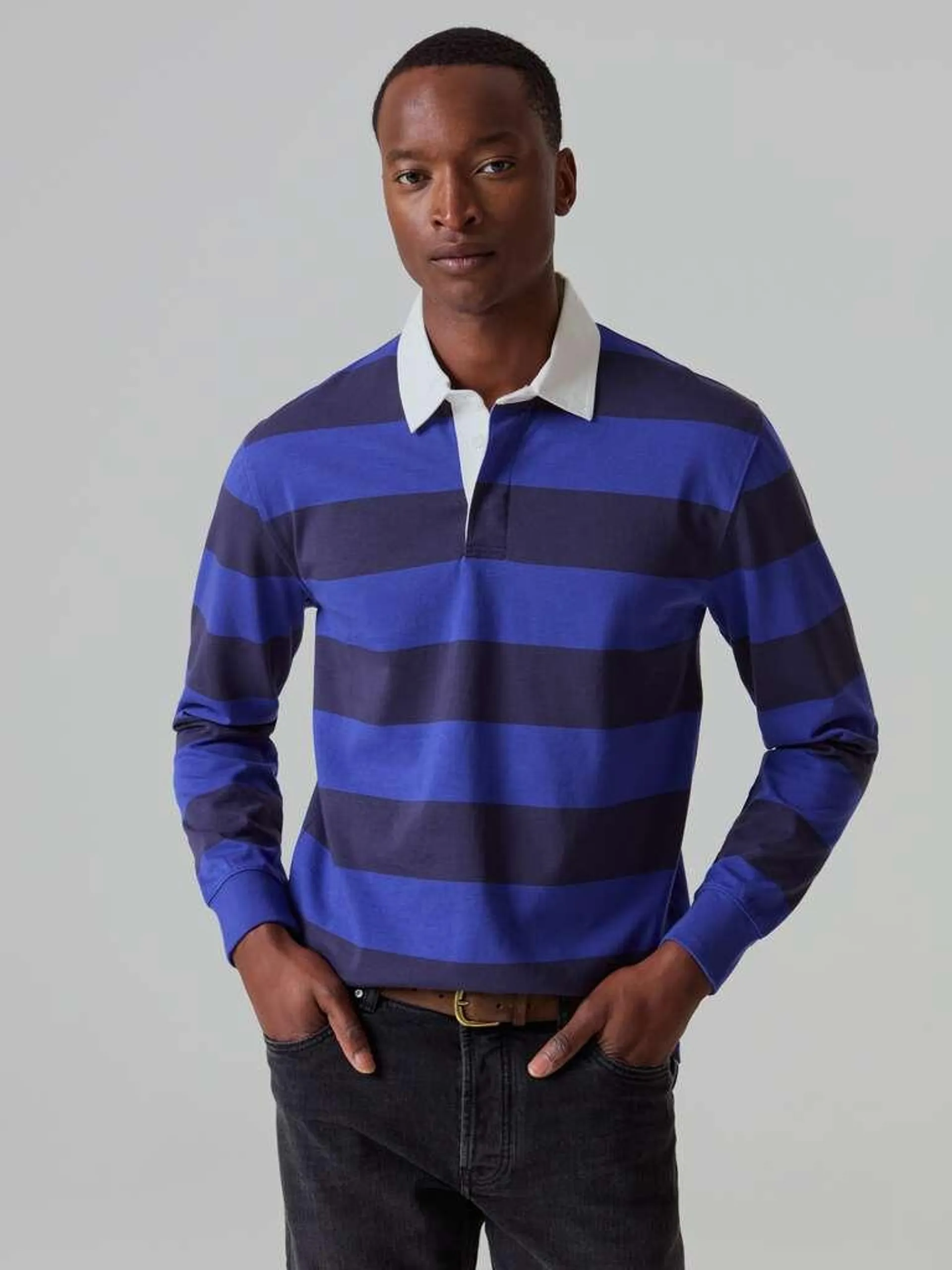 Blue/Light Blue Striped polo shirt with long sleeves