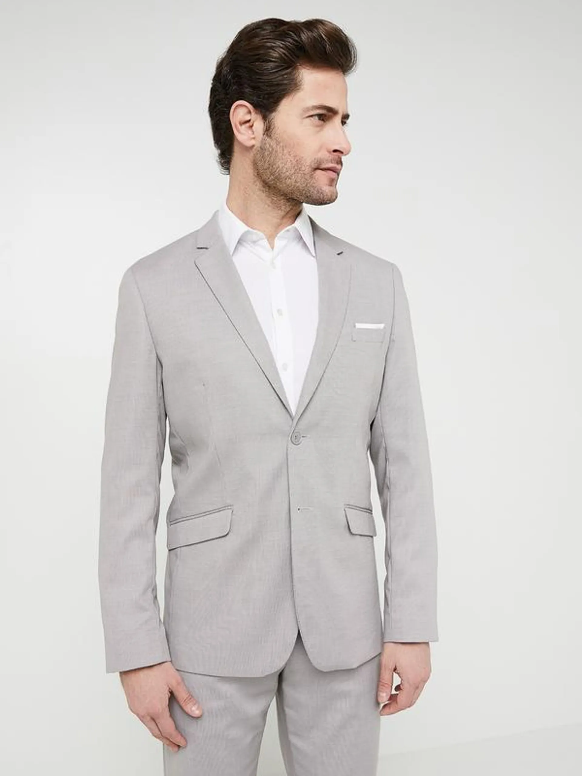 Veste De Costume Coordonnable En Tissu Caviar - Gris