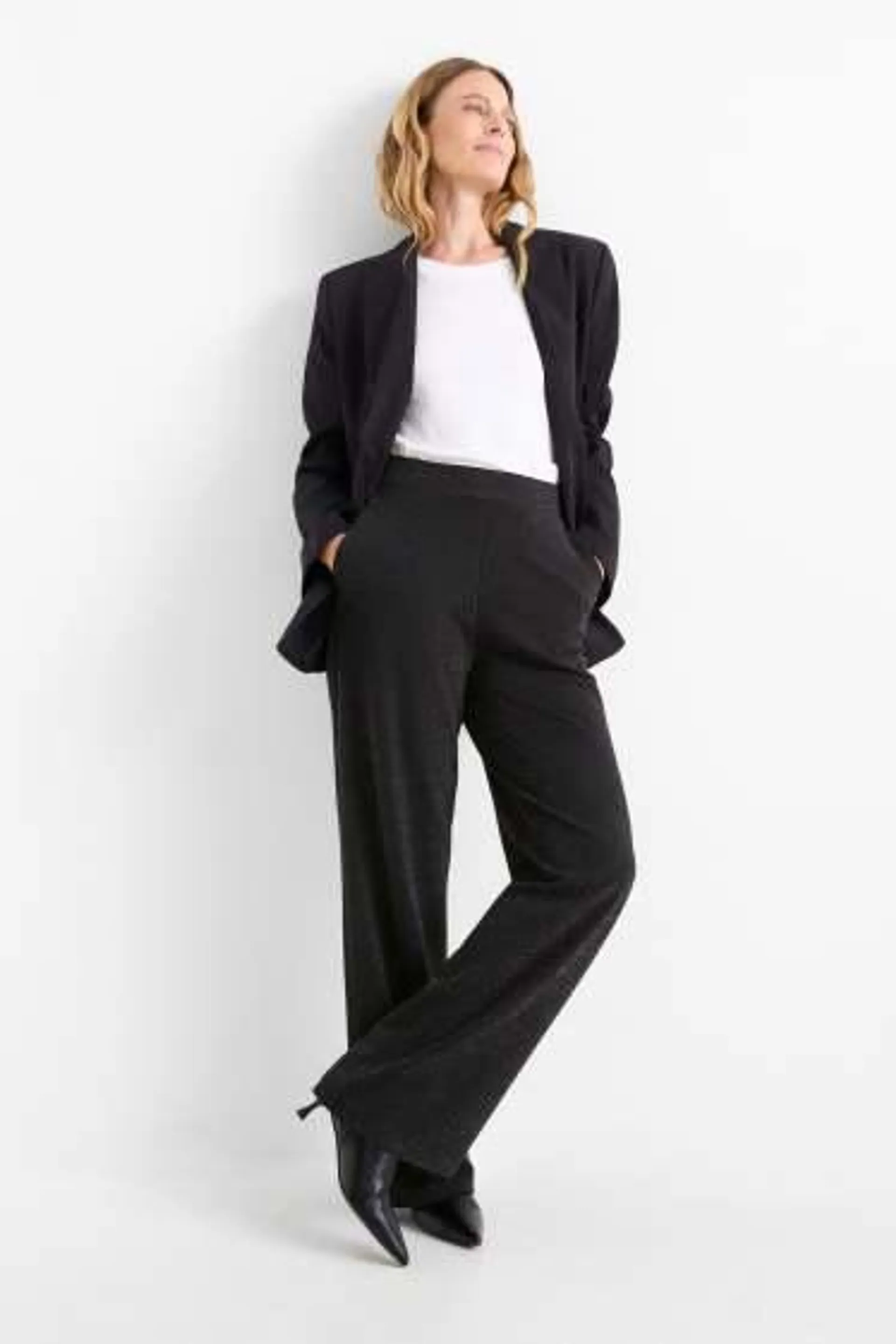 Jersey trousers - mid-rise waist - wide leg