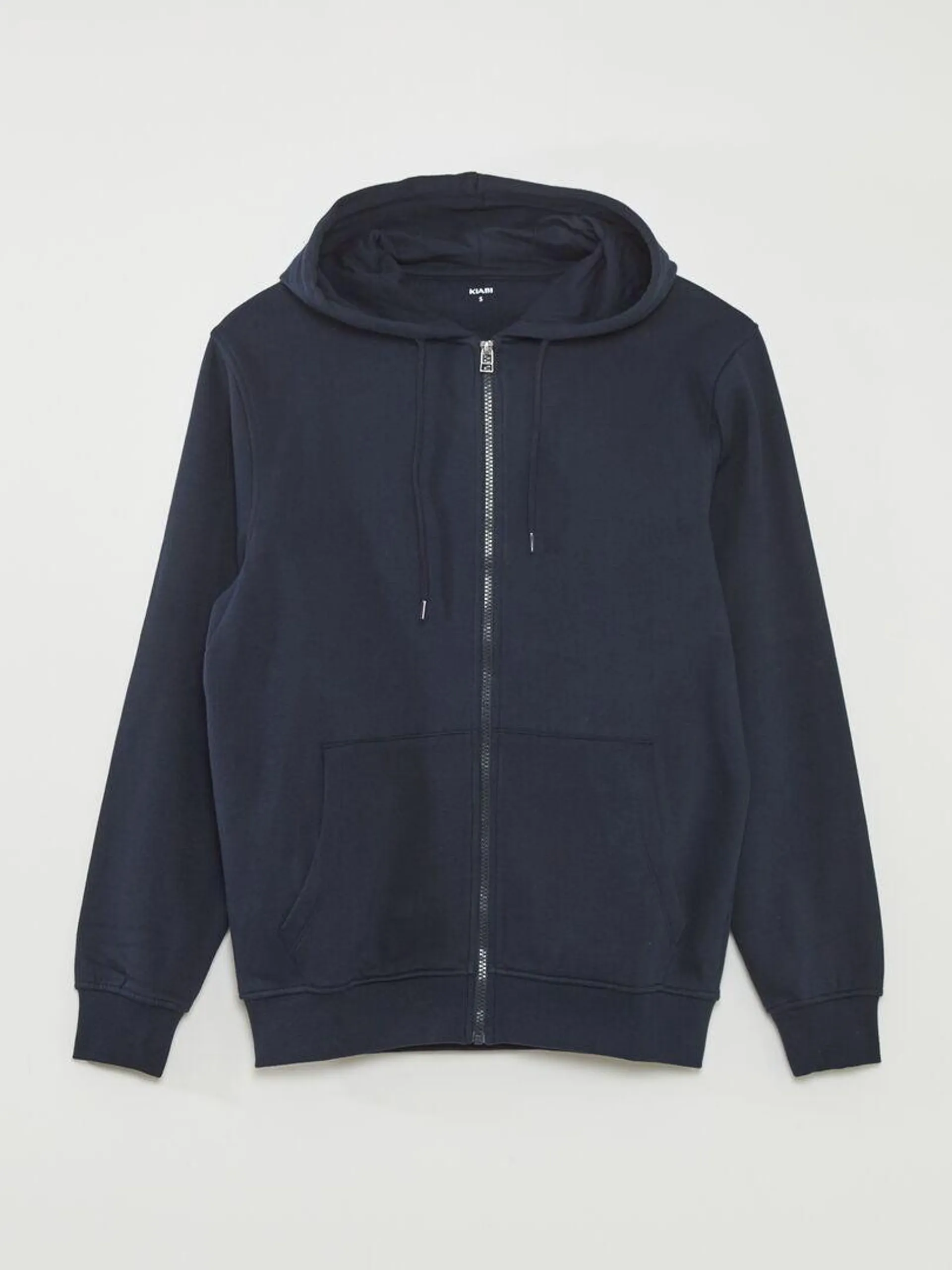 Sweat zippé à capuche en molleton uni - Bleu marine