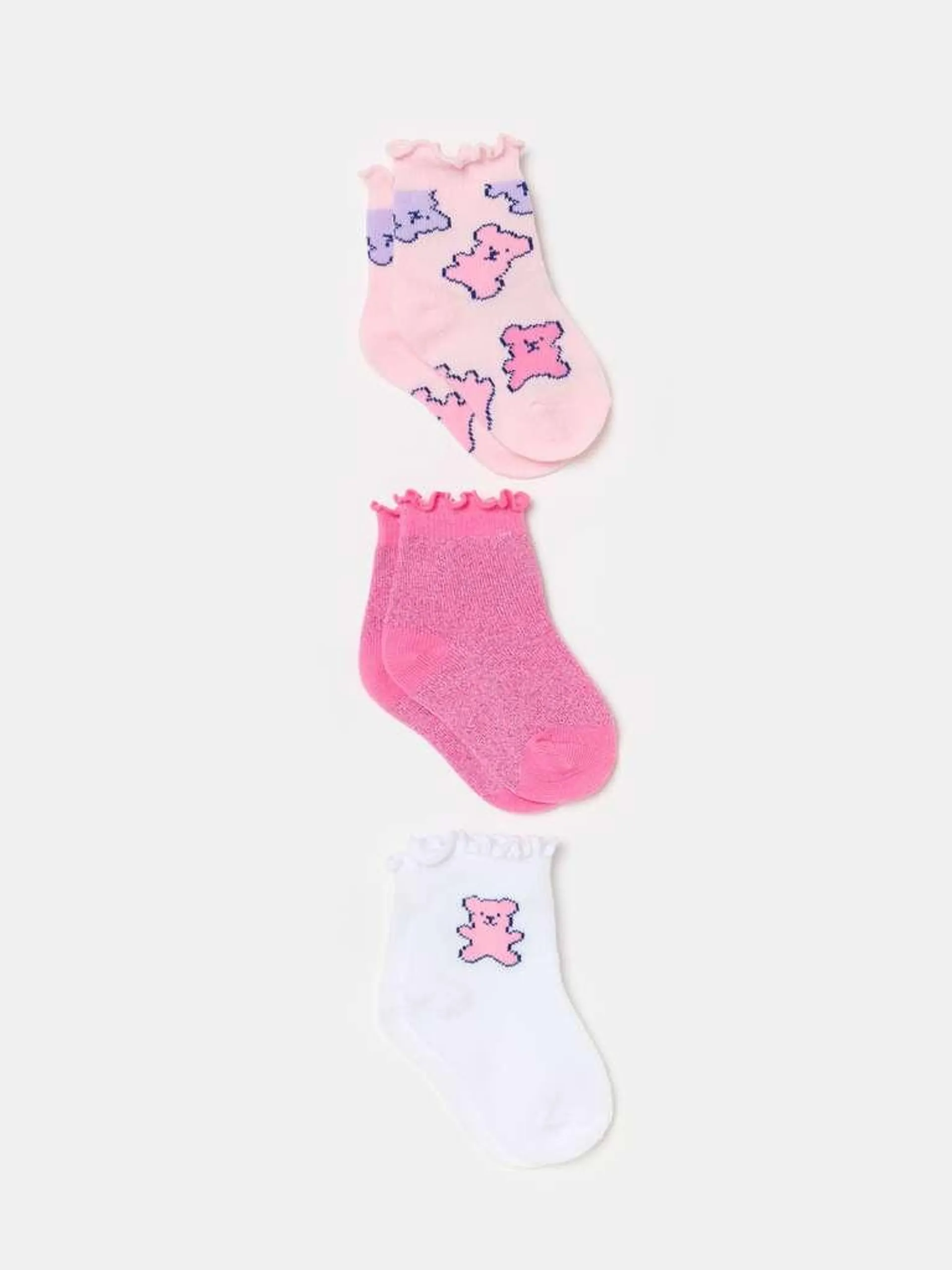 Three-pair pack short socks in organic cotton with lurex Blanc/rose