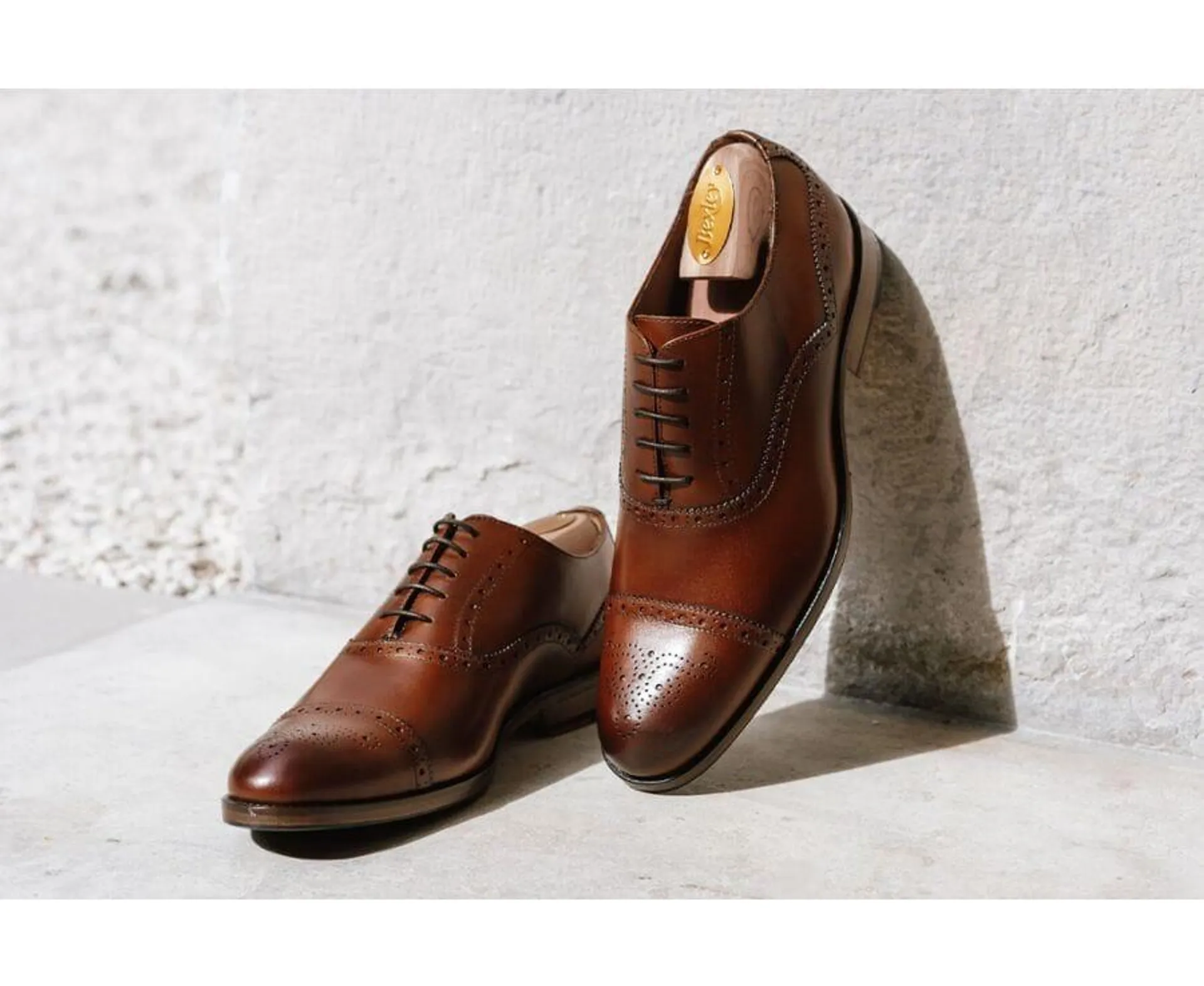 Richelieu homme Cognac patiné semelle cuir avec patin - HILCOTT PATIN