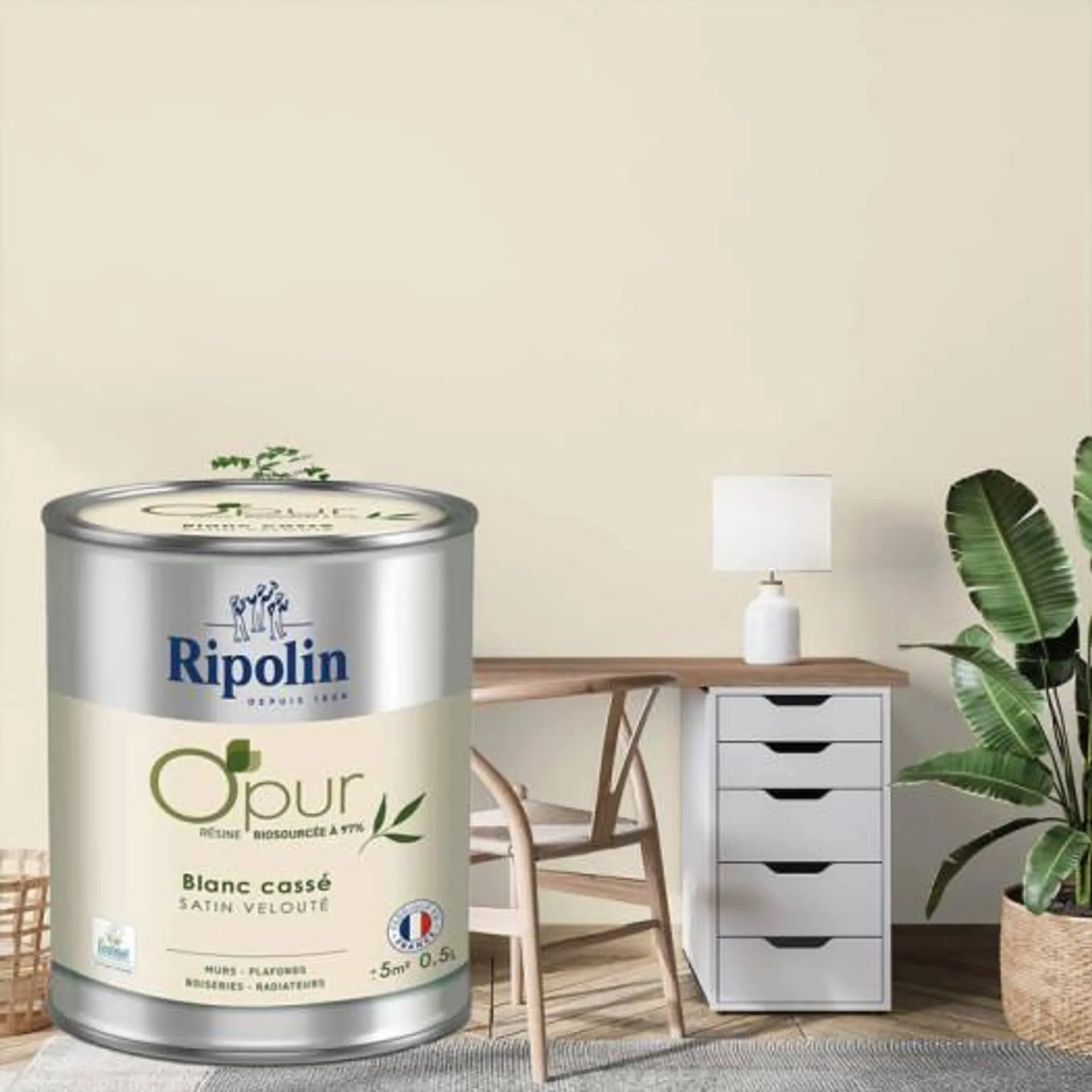 Peinture RIPOLIN Opur bio sourcée multi-supports blanc cassé satin 0,5L