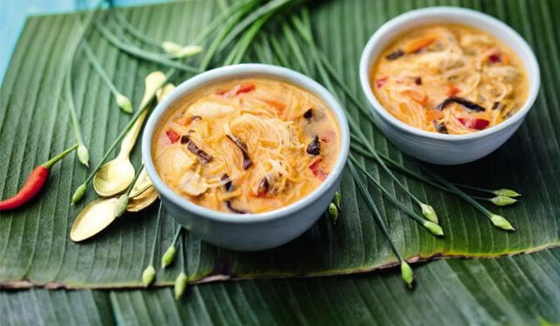 2 soupes thaï au poulet et aux vermicelles