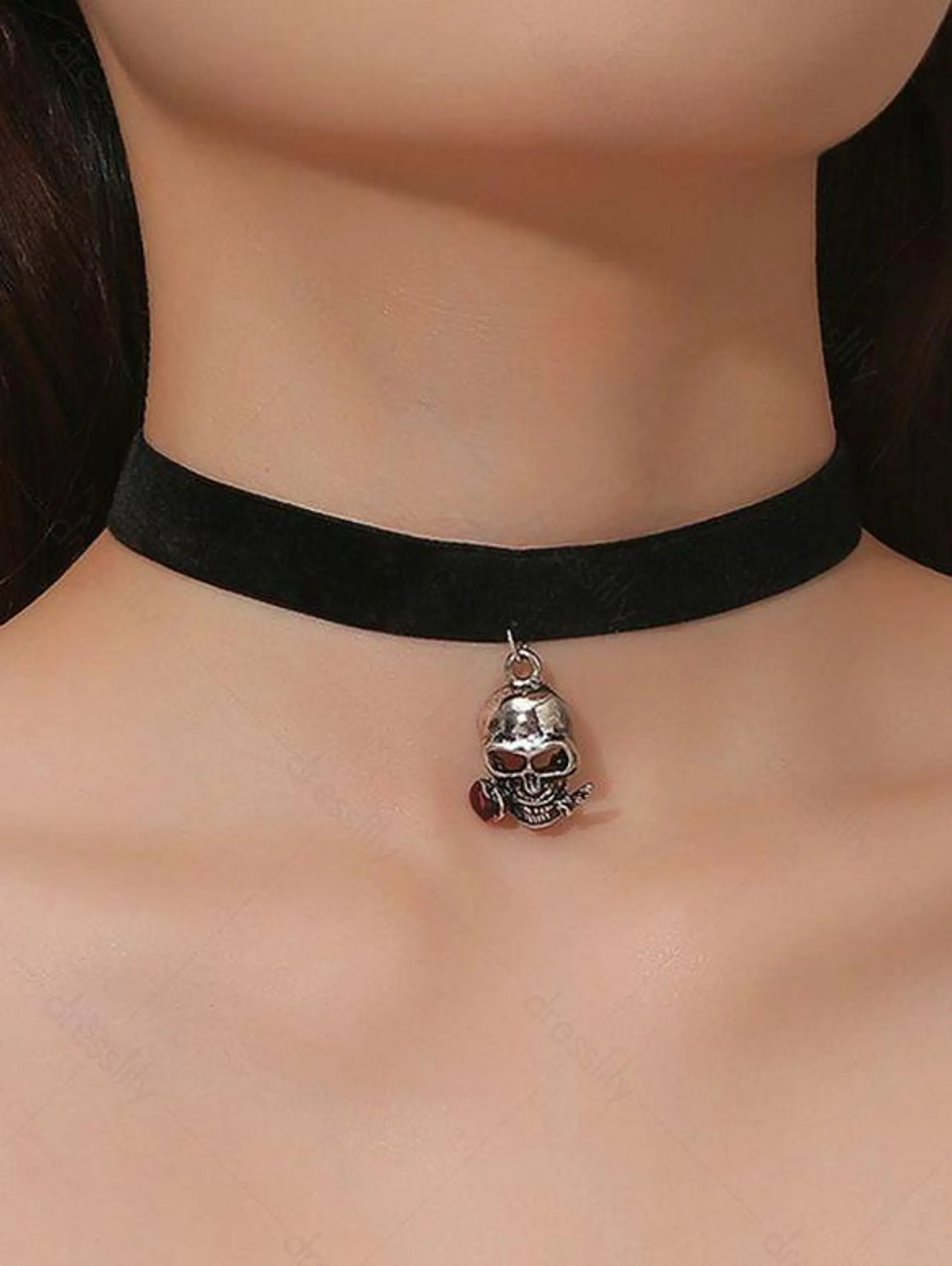 Collier Ras-du-cou D'Halloween Gothique Motif de Crâne