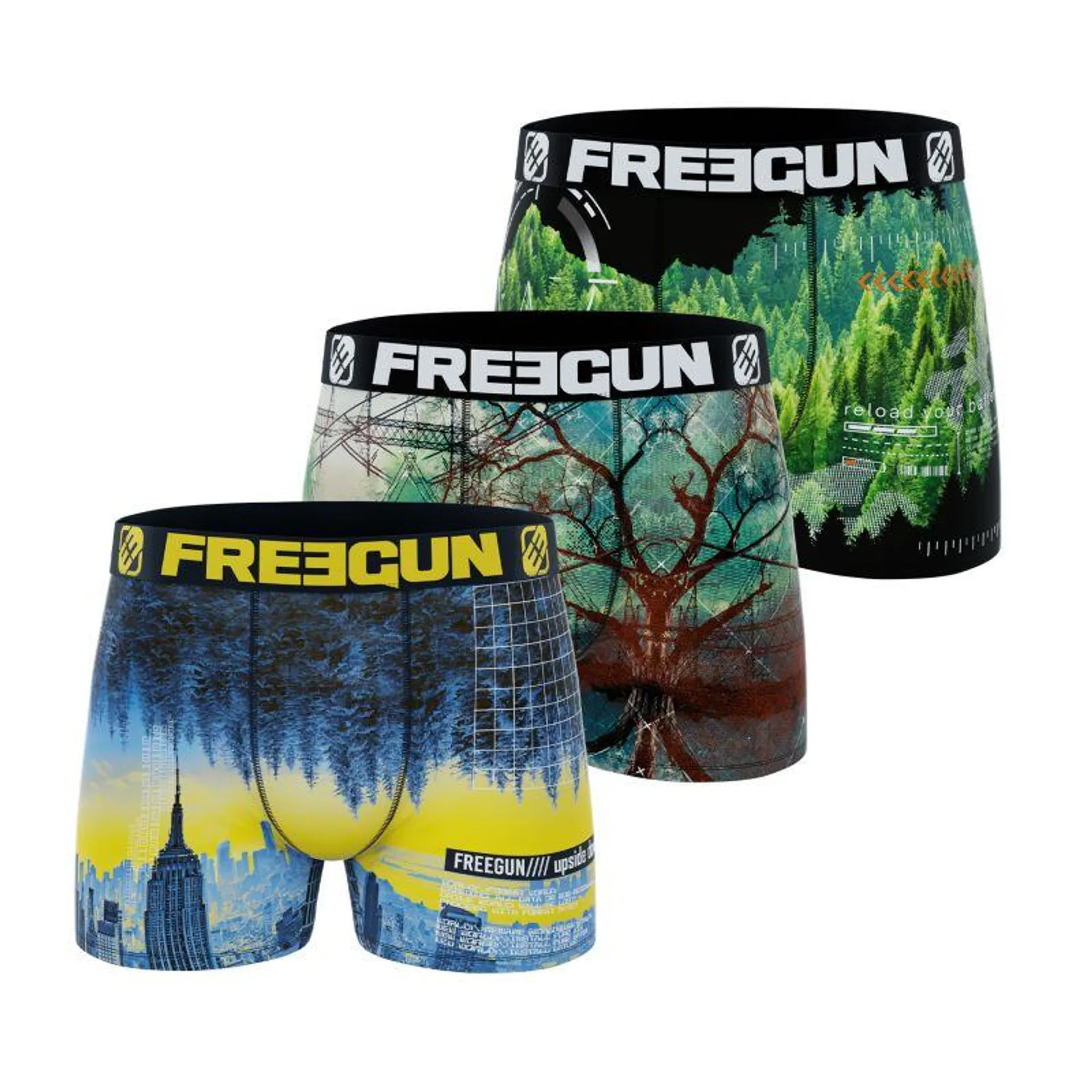 Lot de 3 Boxers Polyester recyclé Homme Confort, Respirant, Stretch Nature | FREEGUN