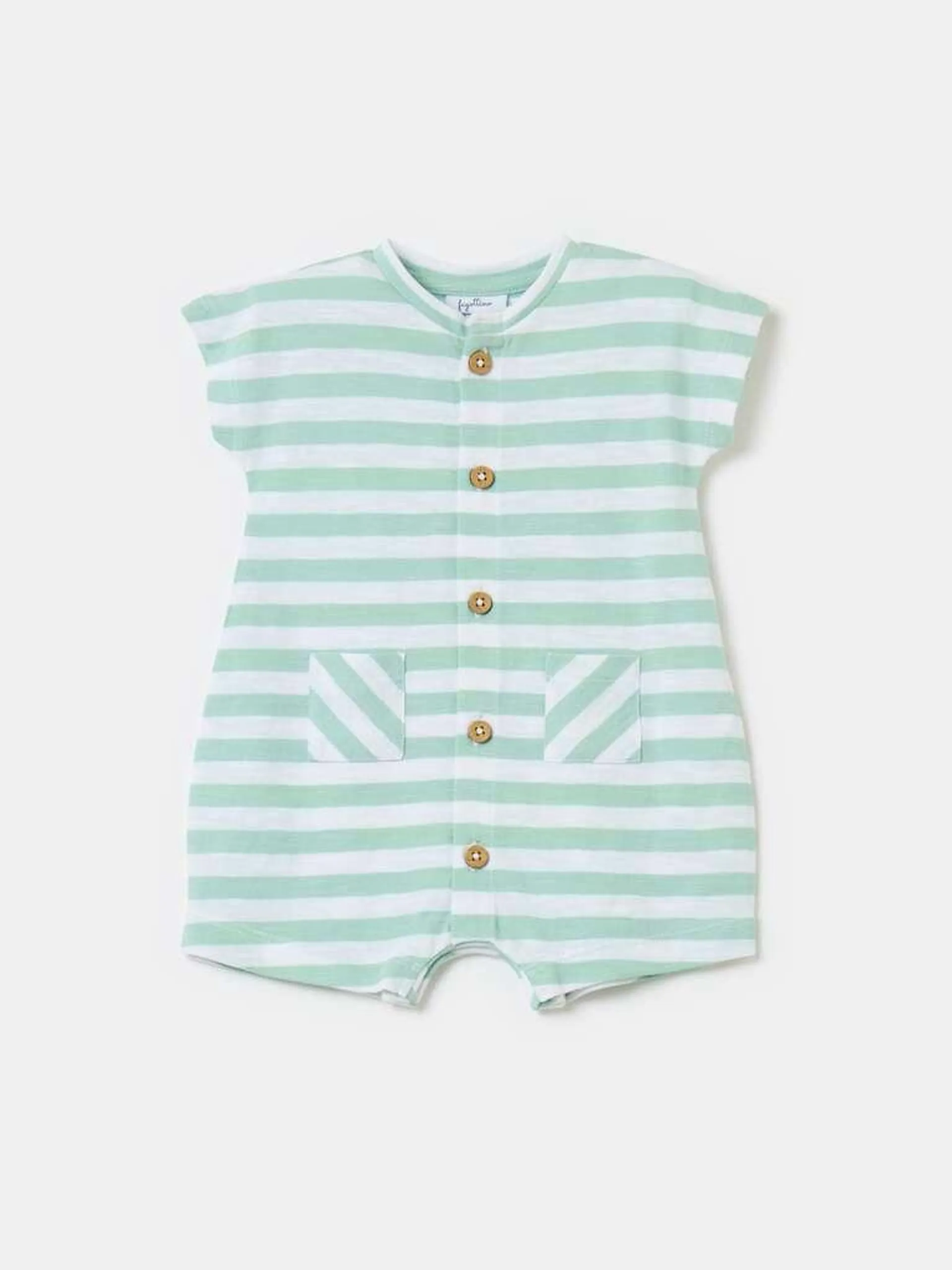 Striped organic cotton romper suit Blanc/vert