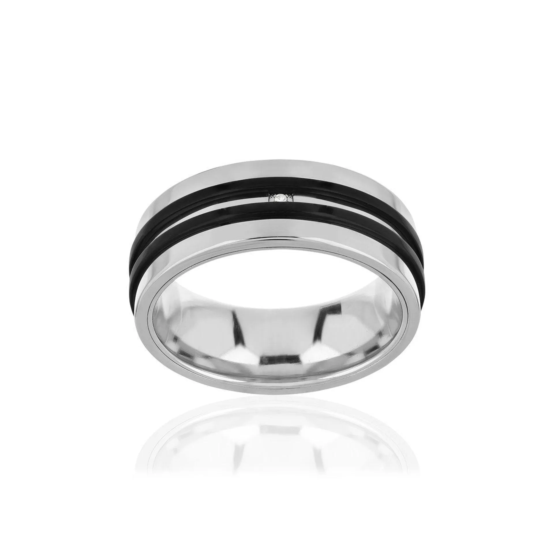 Bague acier bandes noires