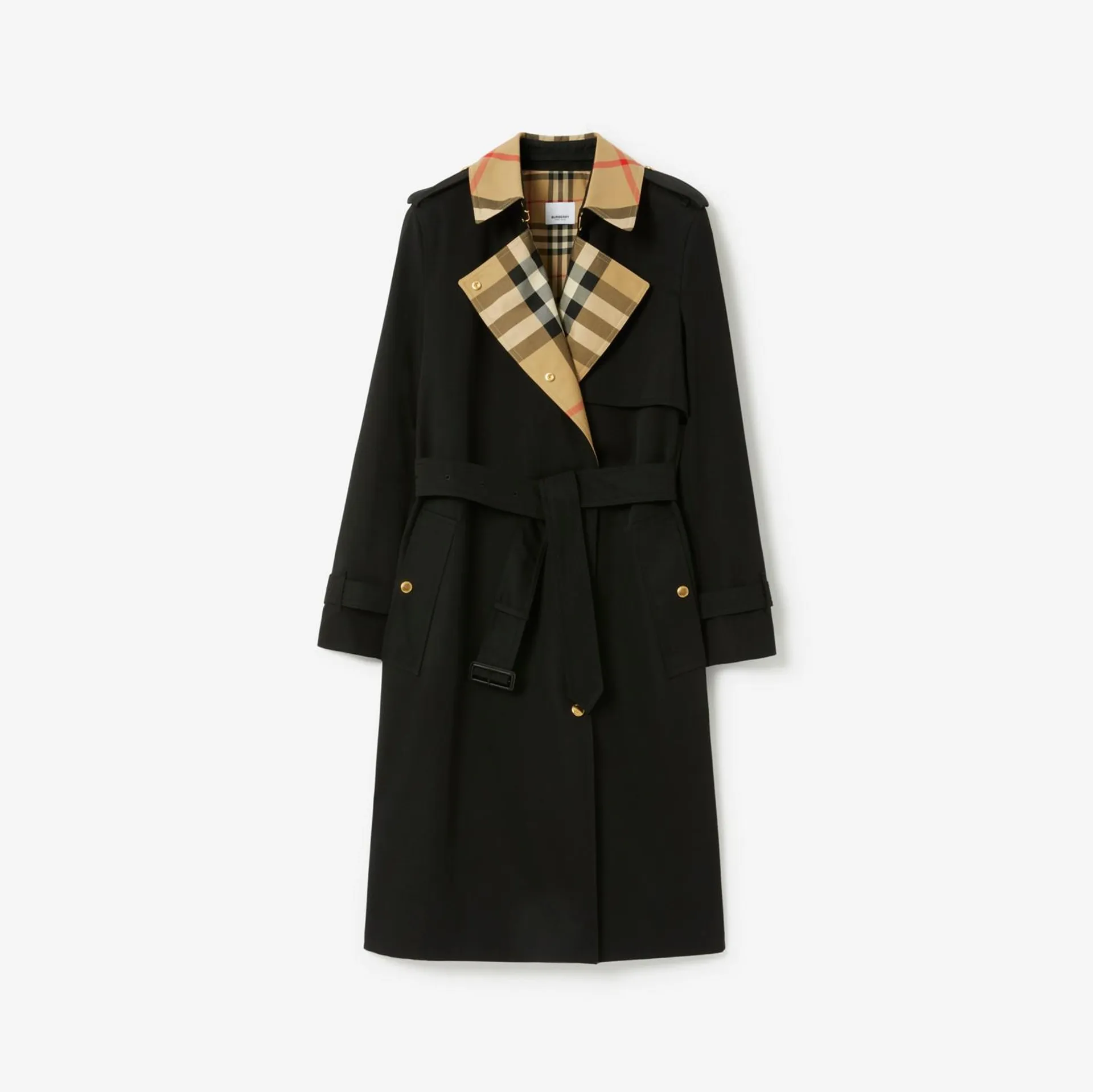 Trench long en gabardine à col Check