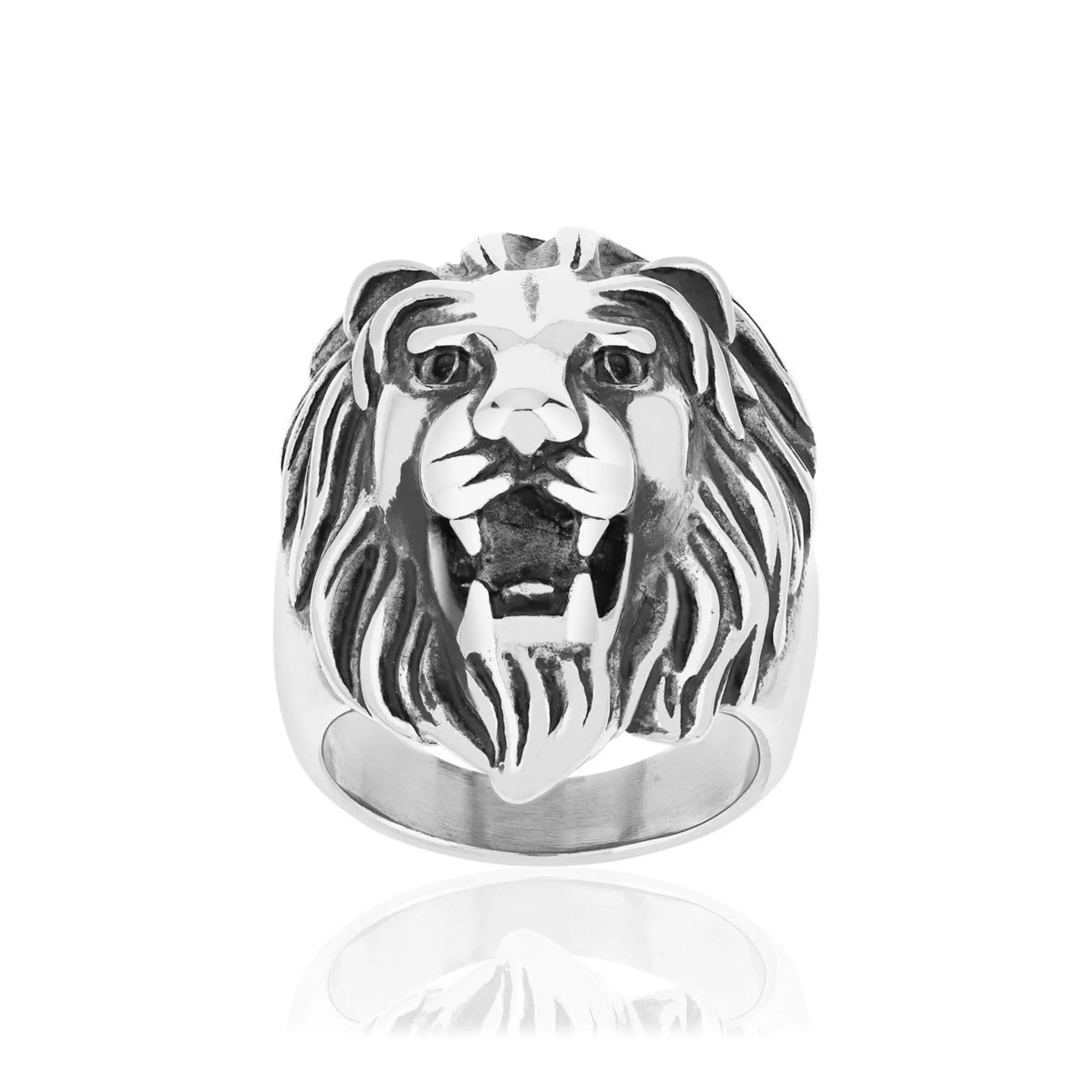 Bague acier tête de lion