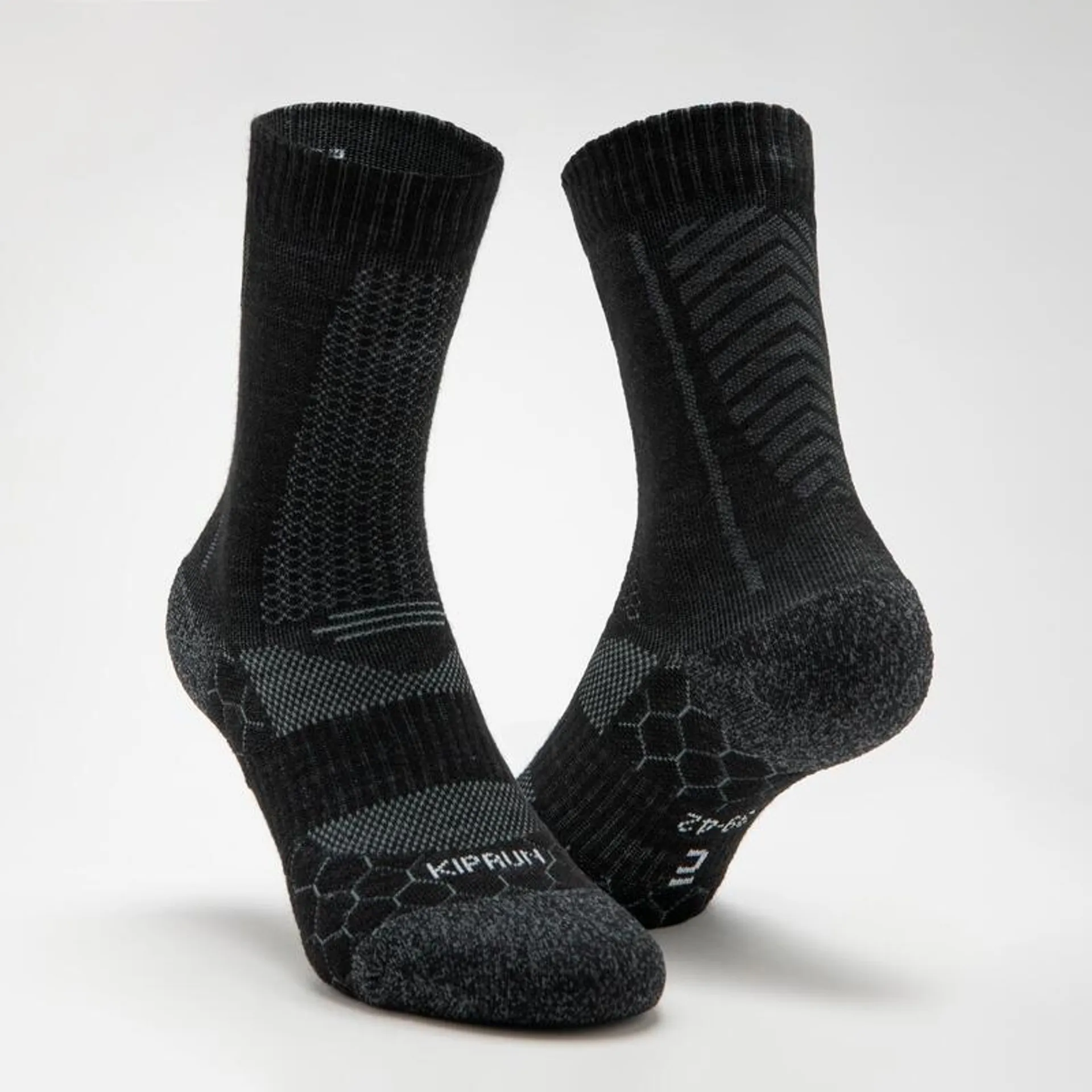 CHAUSSETTES DE RUNNING RUN900 MI-MOLLET LAINE MERINOS NOIRES