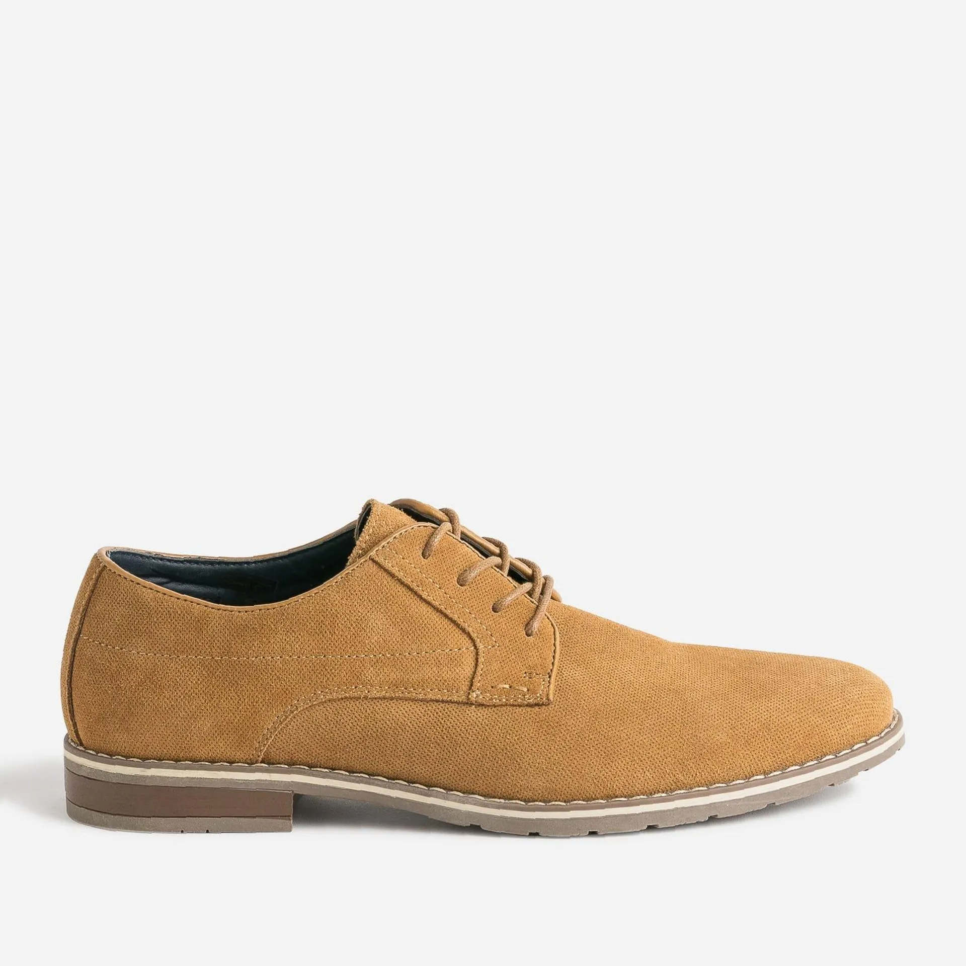 Derby camel en cuir velours embossé