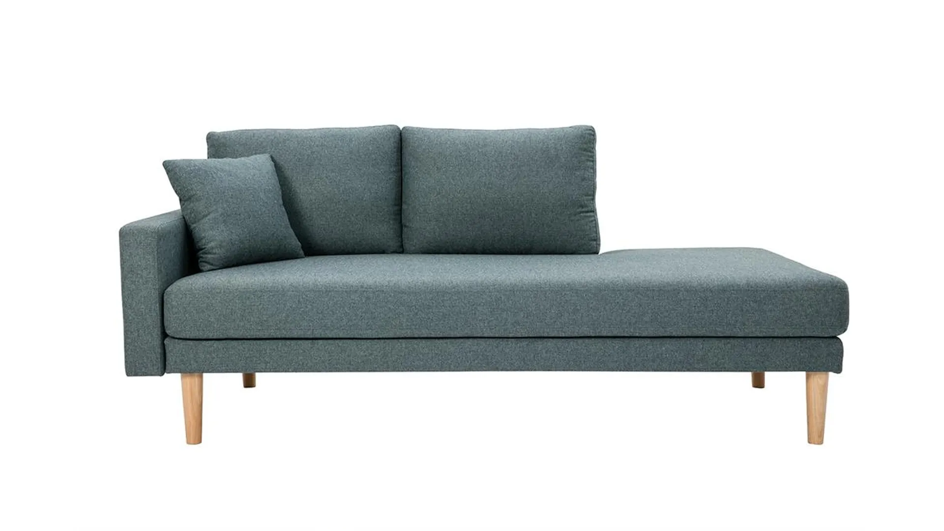 Méridienne scandinave en tissu vert de gris et bois clair massif L190 cm BERTILLE