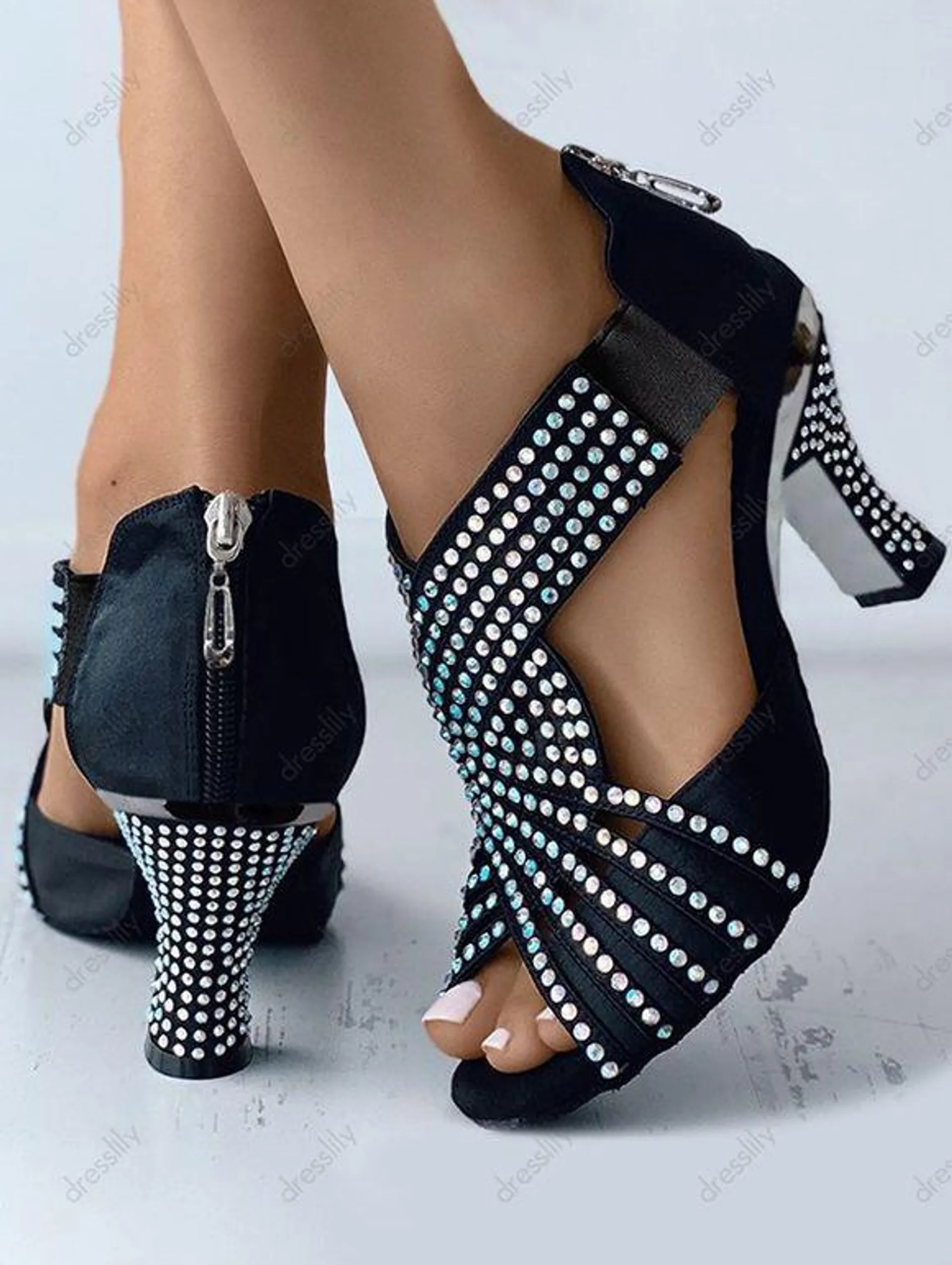 Rhinestone High Heels Slip On Outdoor Sandals