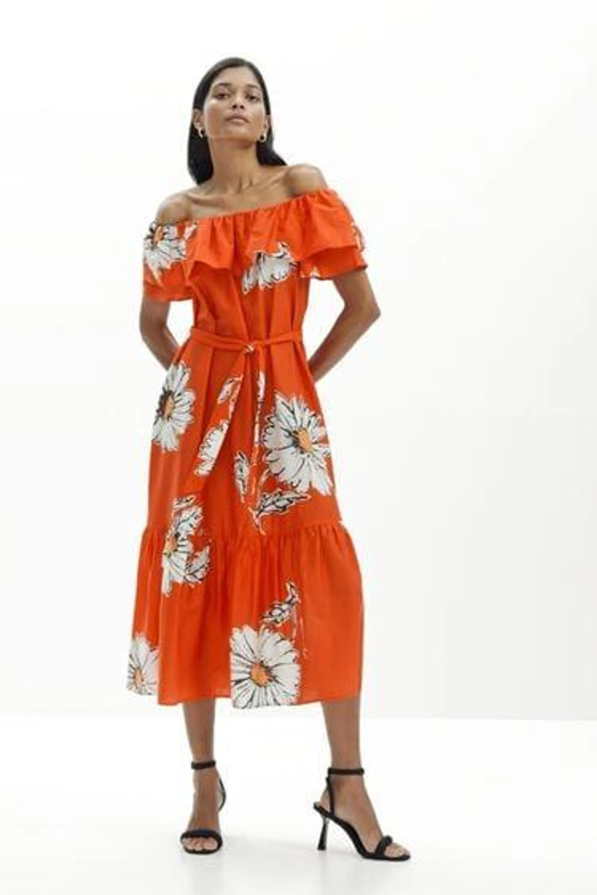 Robe midi volants marguerites