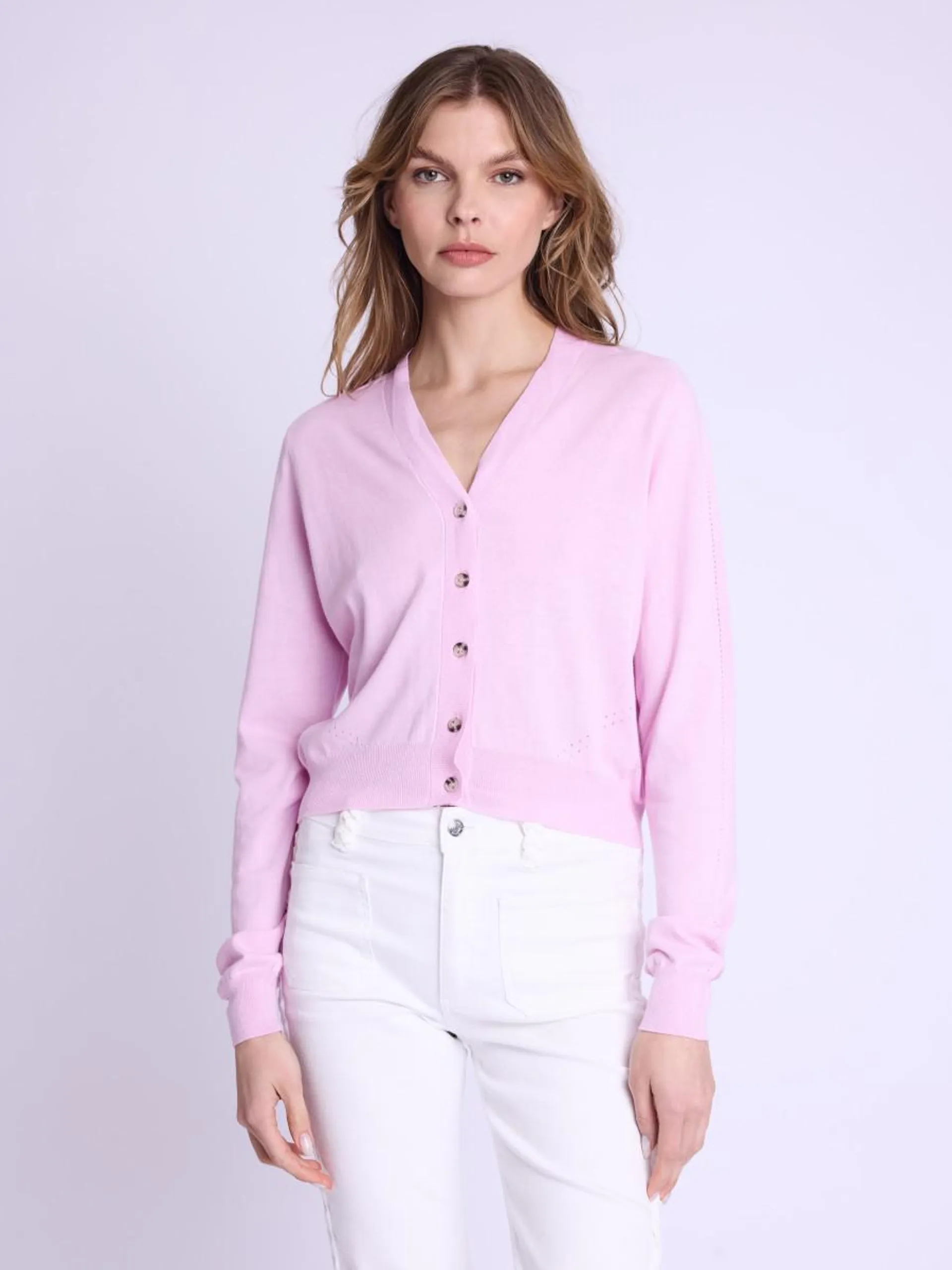 GISELLE | Cardigan rose en coton