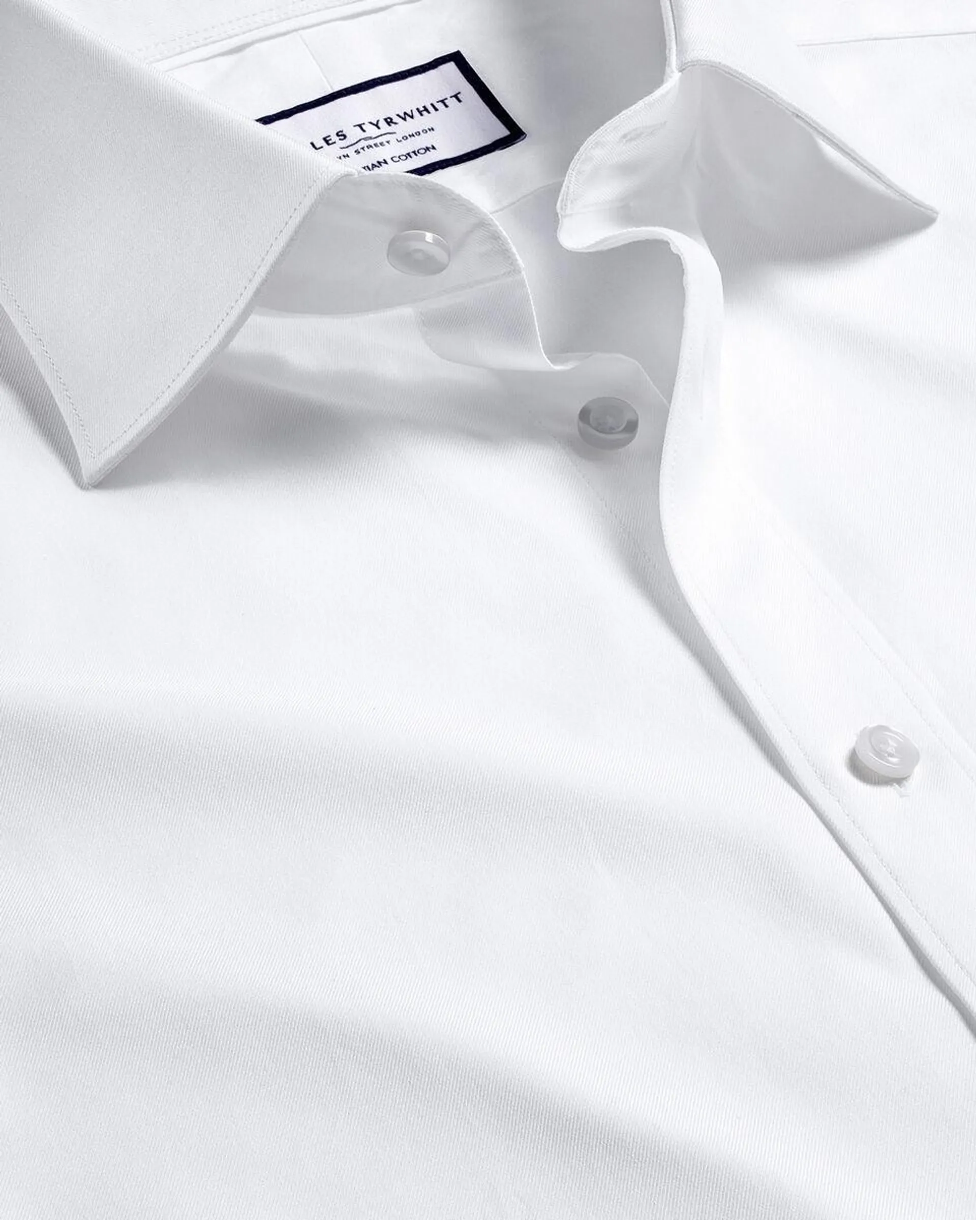 details about product: Semi-Cutaway Collar Egyptian Cotton Twill Shirt - White