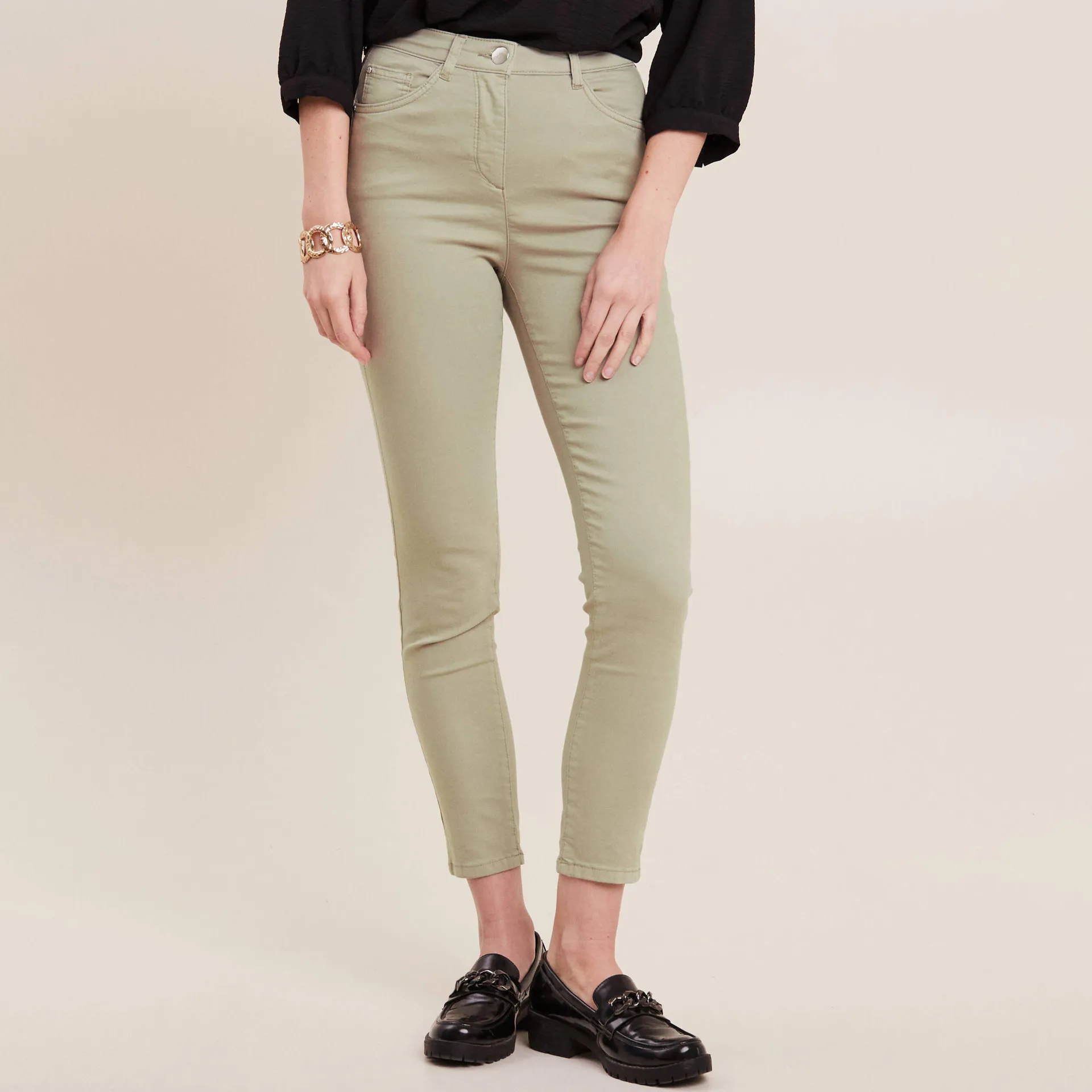 Pantalon léger taille haute 7/8ème vert clair femme