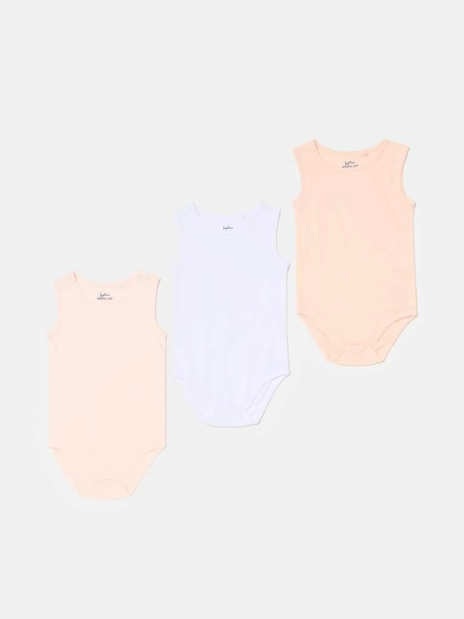 Three-pack sleeveless bodysuits in organic cotton Blanc/rose