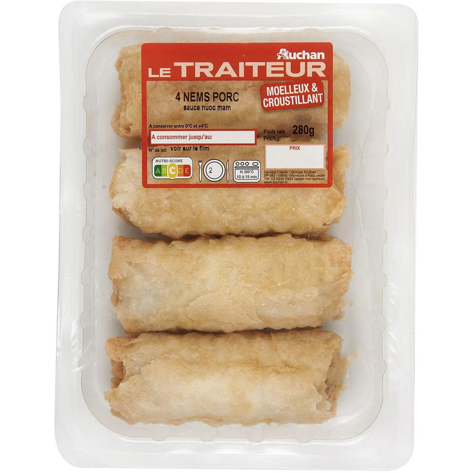 AUCHAN LE TRAITEUR Nems au porc 4 pièces 280g