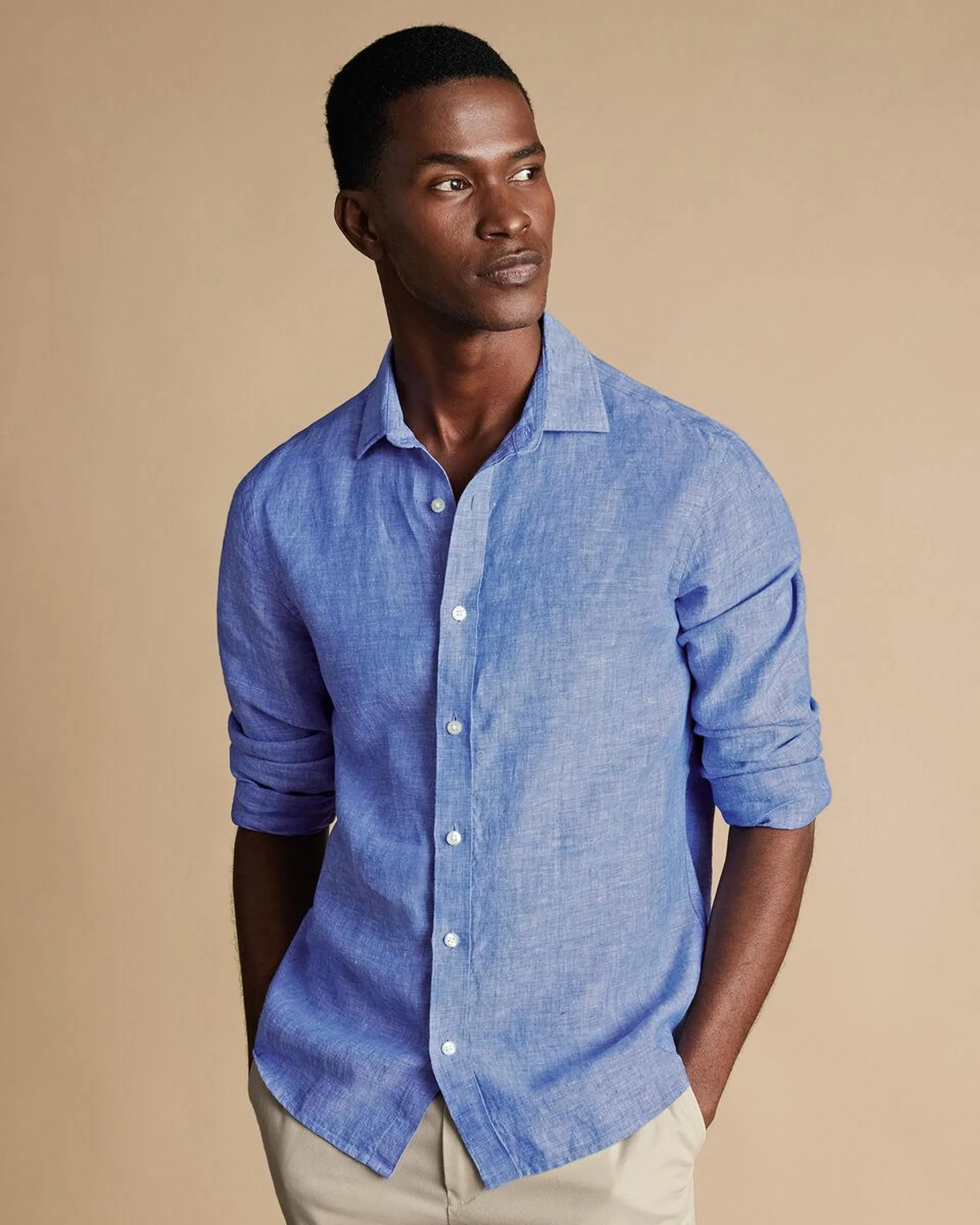 details about product: Pure Linen Shirt - Cobalt Blue