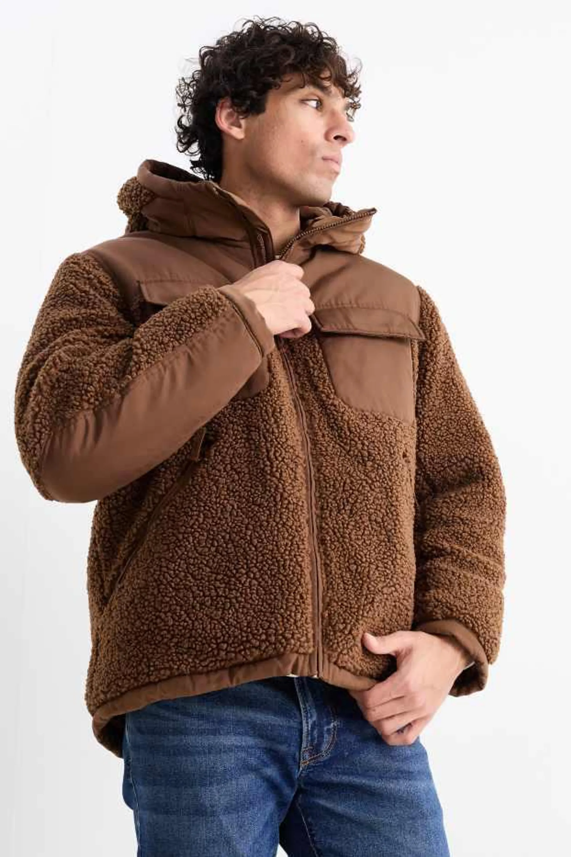 Teddy fur jacket with hood