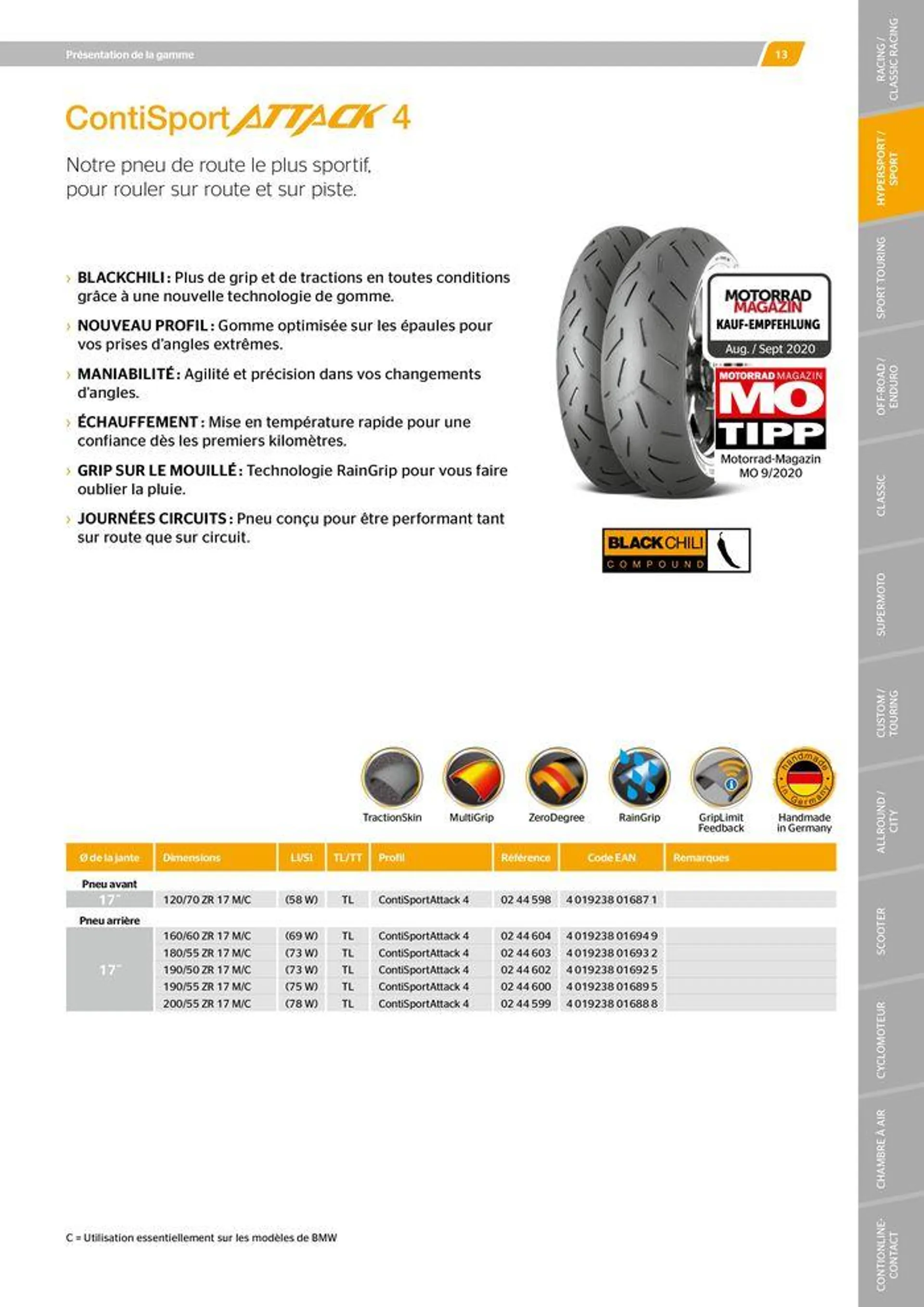 CONTINENTAL : Barème de facturation 2023 du 21 mai au 31 décembre 2024 - Catalogue page 13