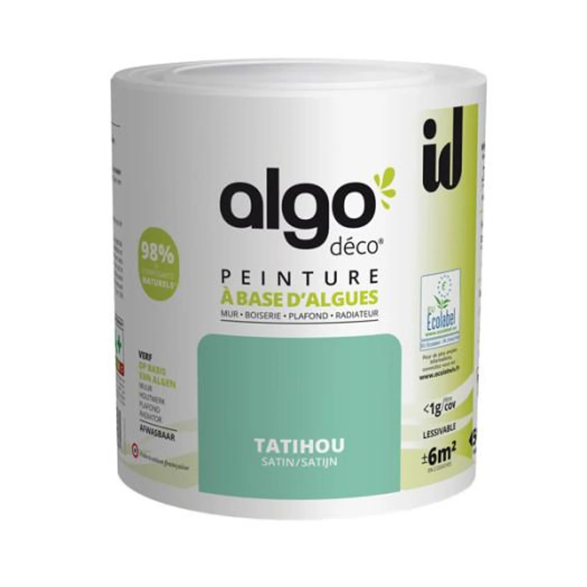 Peinture Algo bio sourcée multi-supports murs, plafonds et boiseries vert tatihou satin 0,5L