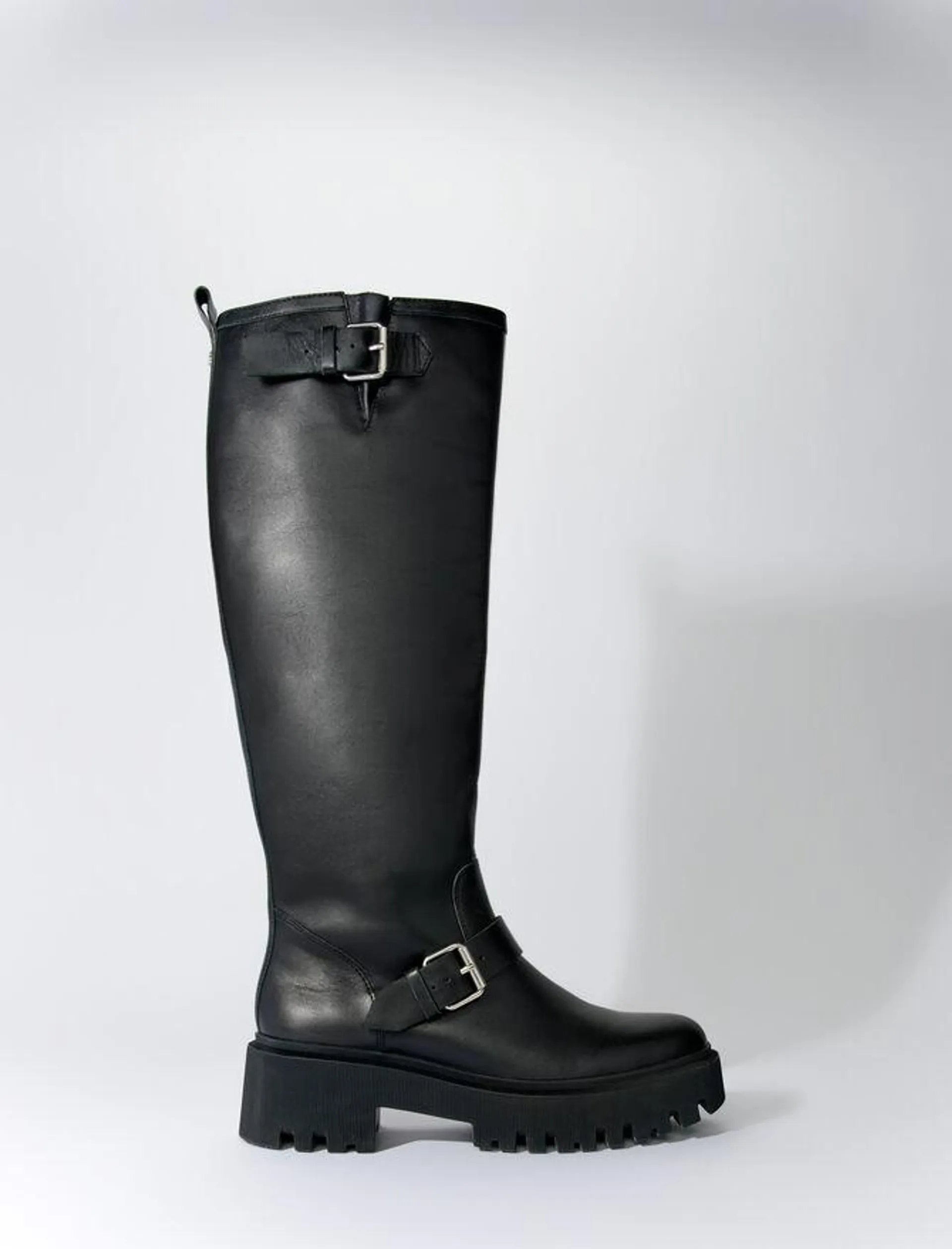 Bottes biker en cuir lisse