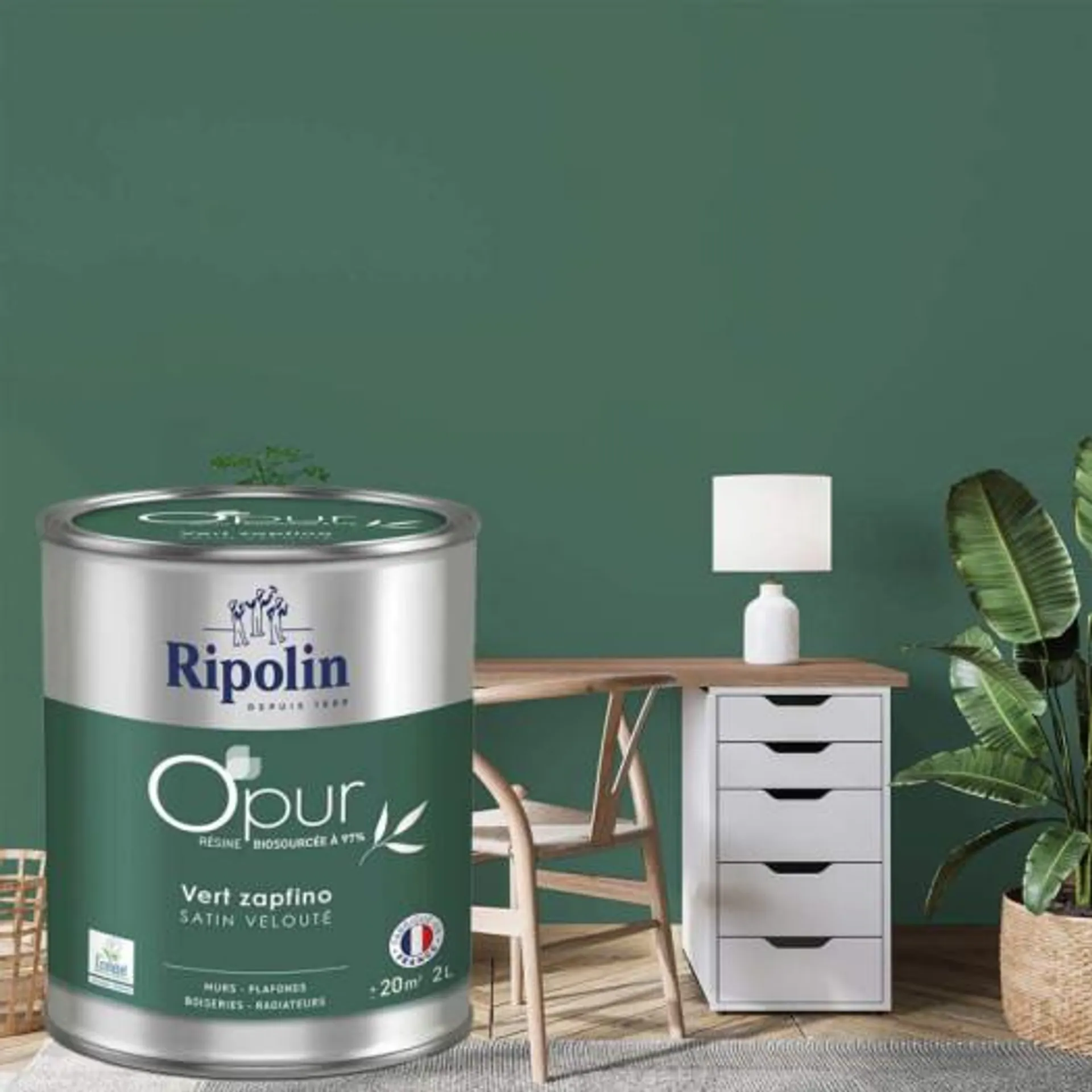 Peinture RIPOLIN Opur bio sourcée multi-supports vert zapfino satin 2L