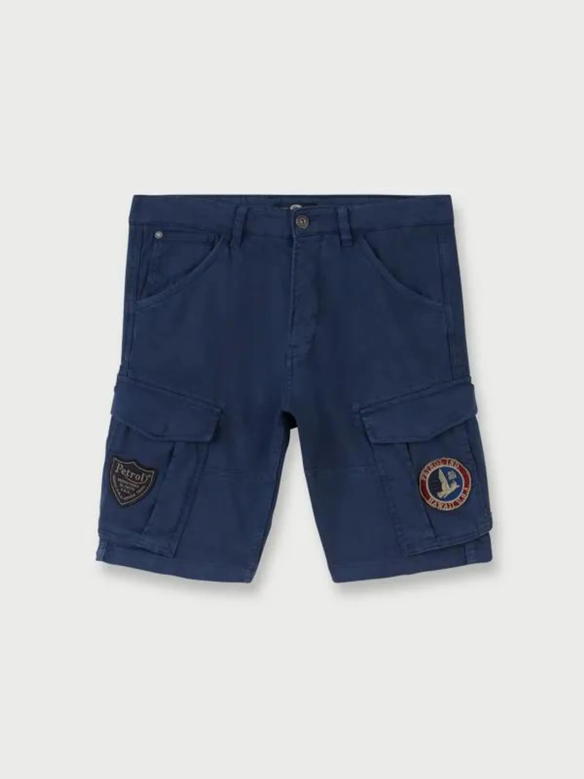 Bermuda Coupe Cargo 100% Coton Uni - Bleu marine