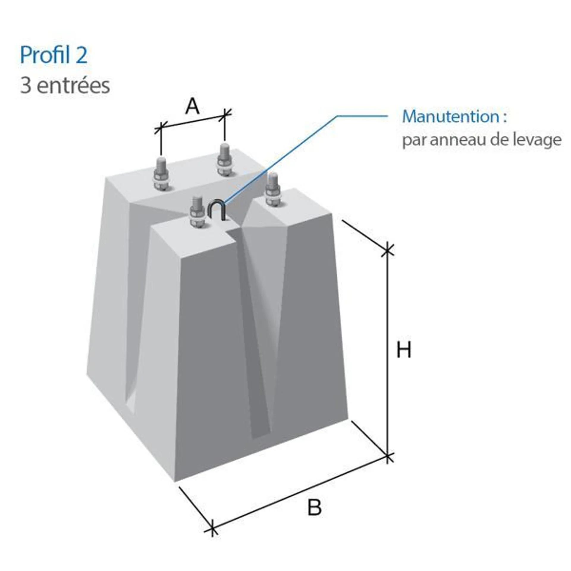 Massif candélabre GR1 Ø18 200x200mm mât 3m 90kg 42x42x35cm