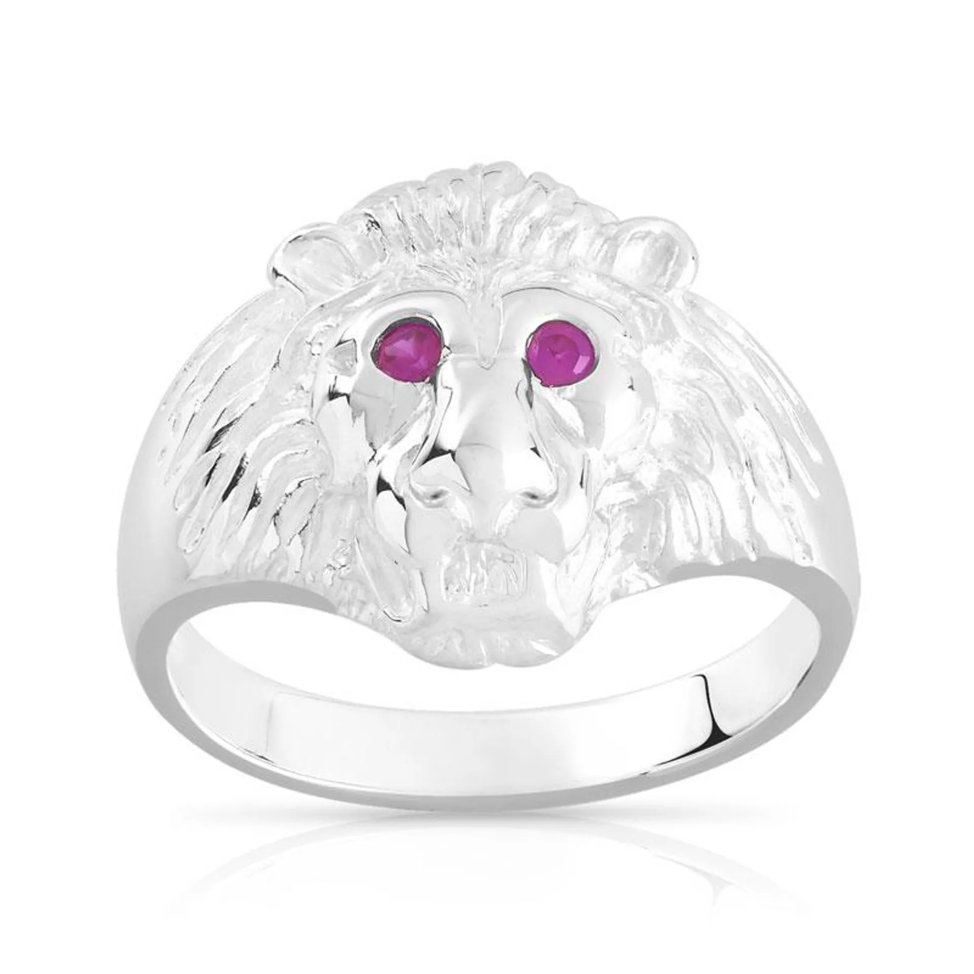 Chevalière argent 925 tête de lion rubis