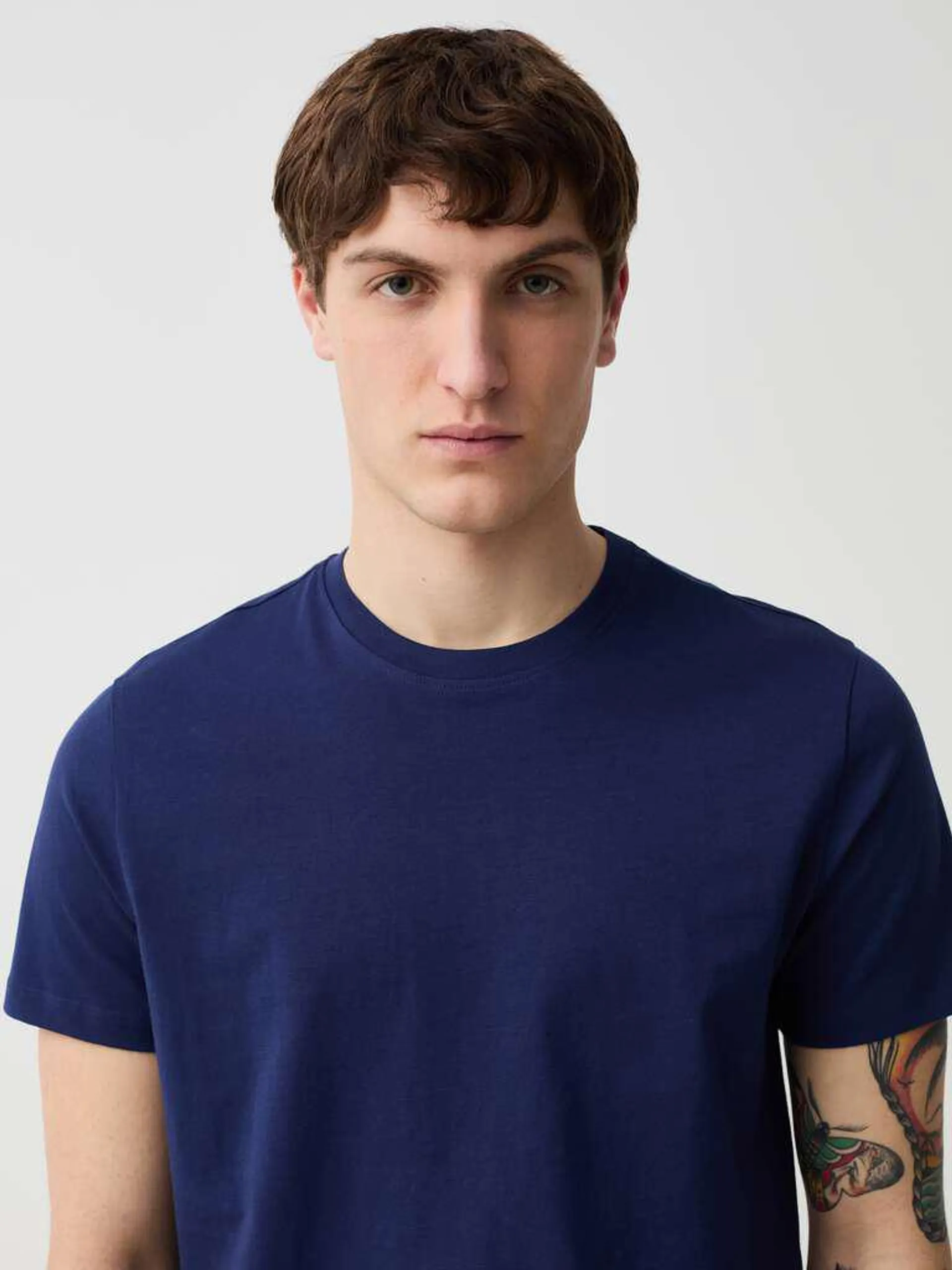Navy Blue Organic cotton T-shirt with round neck