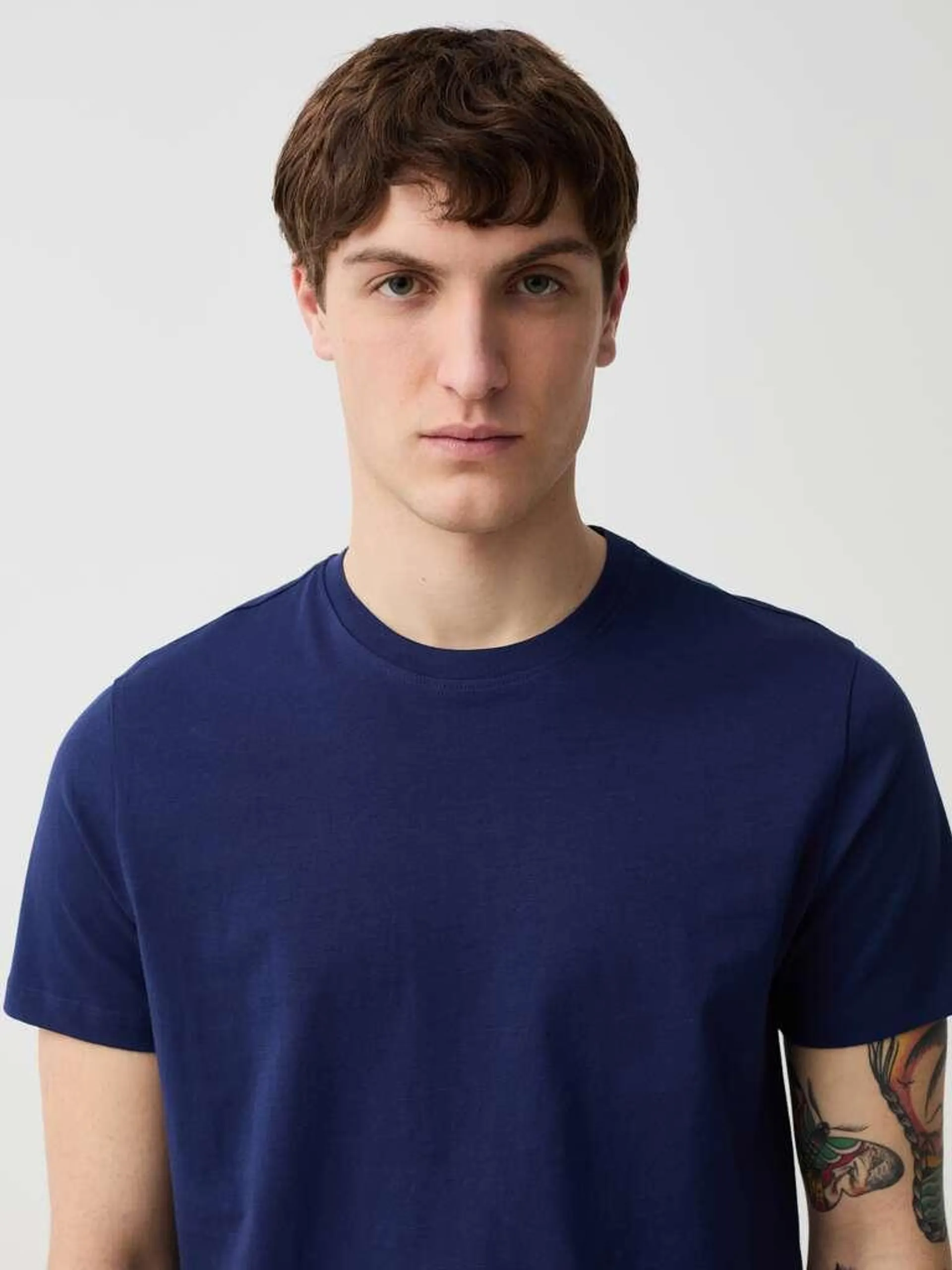 Organic cotton T-shirt with round neck Bleu marine