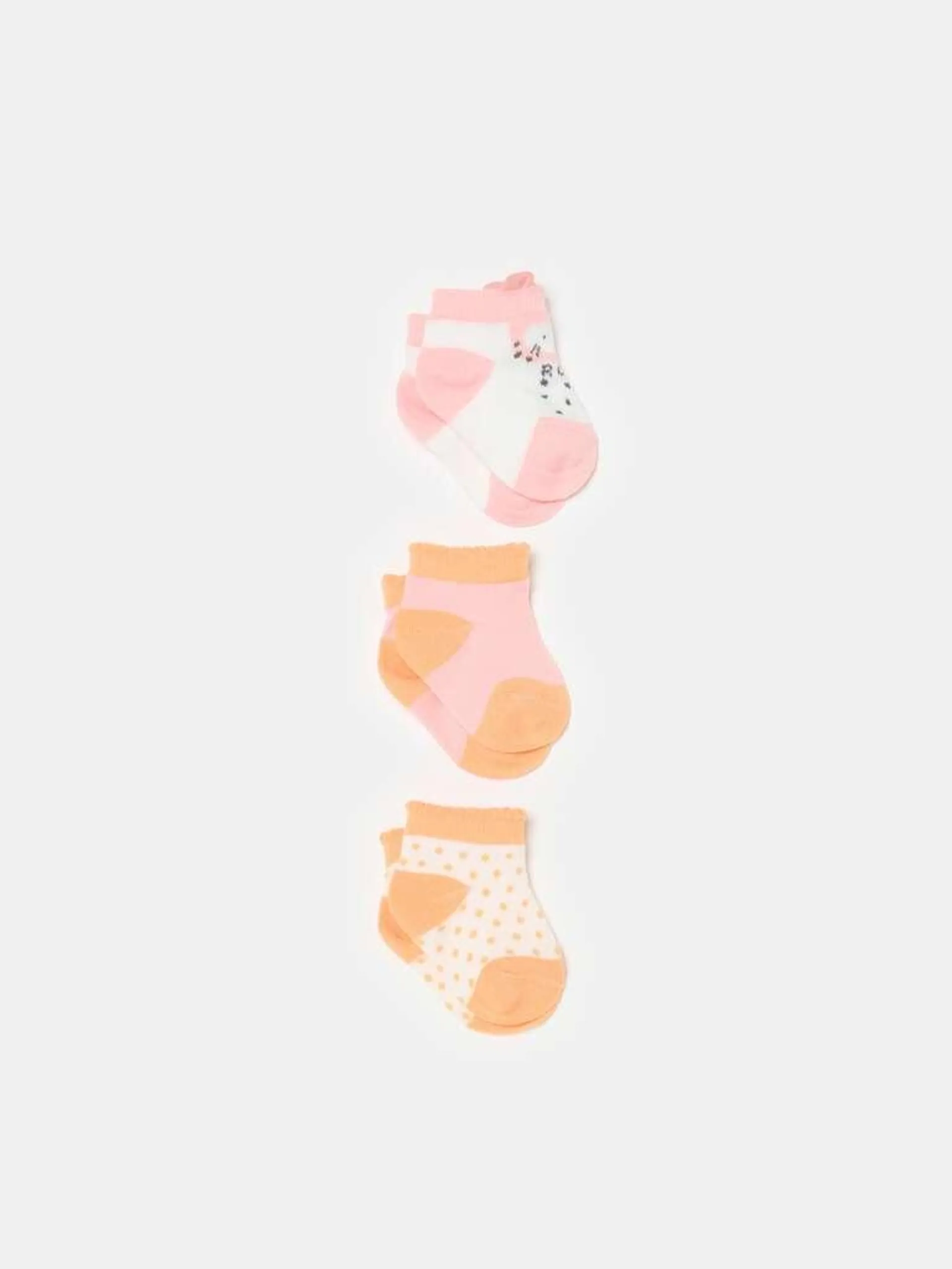 Three-pair pack short socks with tiger design Orange/rose