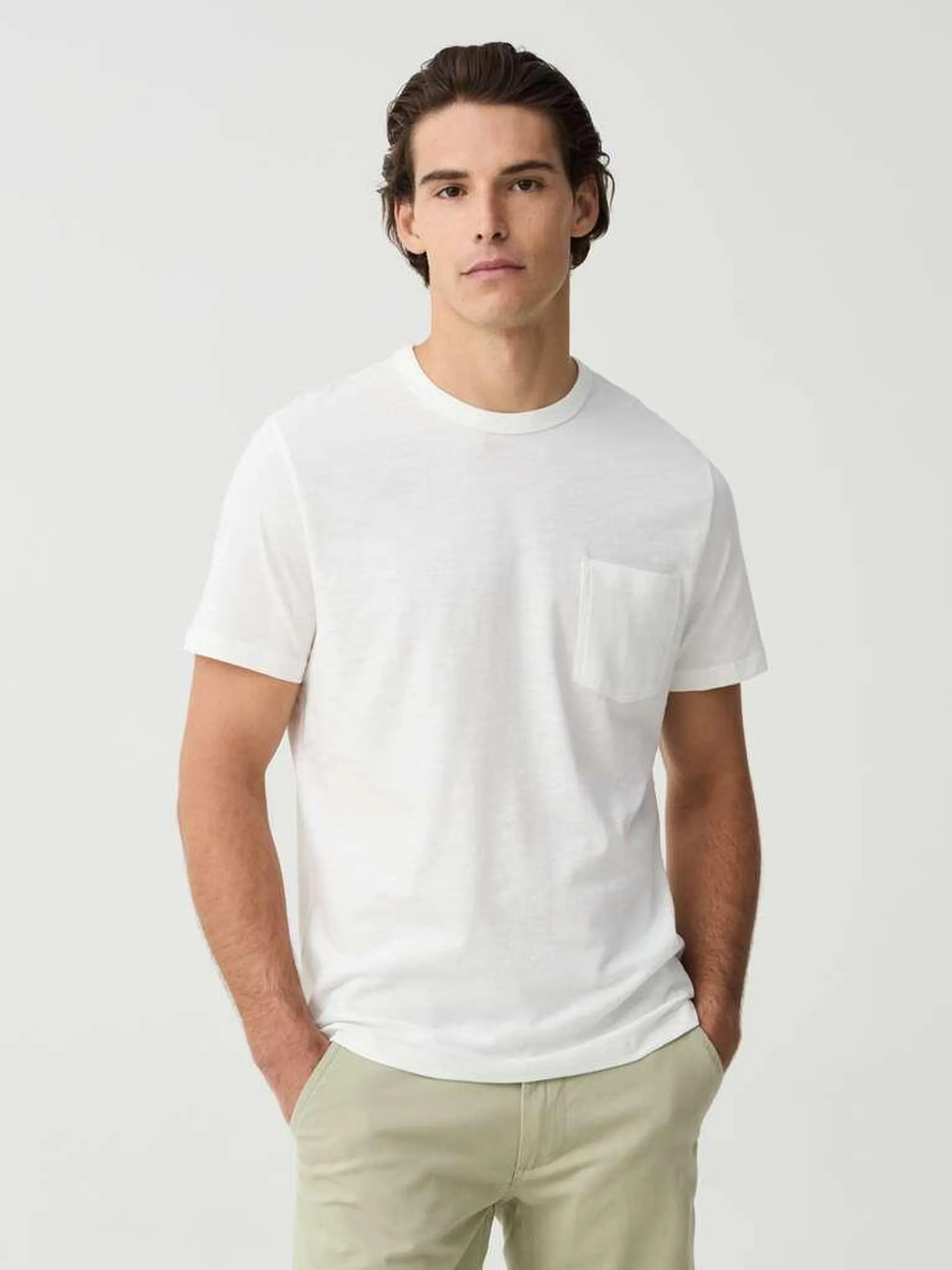 Milky White Jersey slub T-shirt with pocket