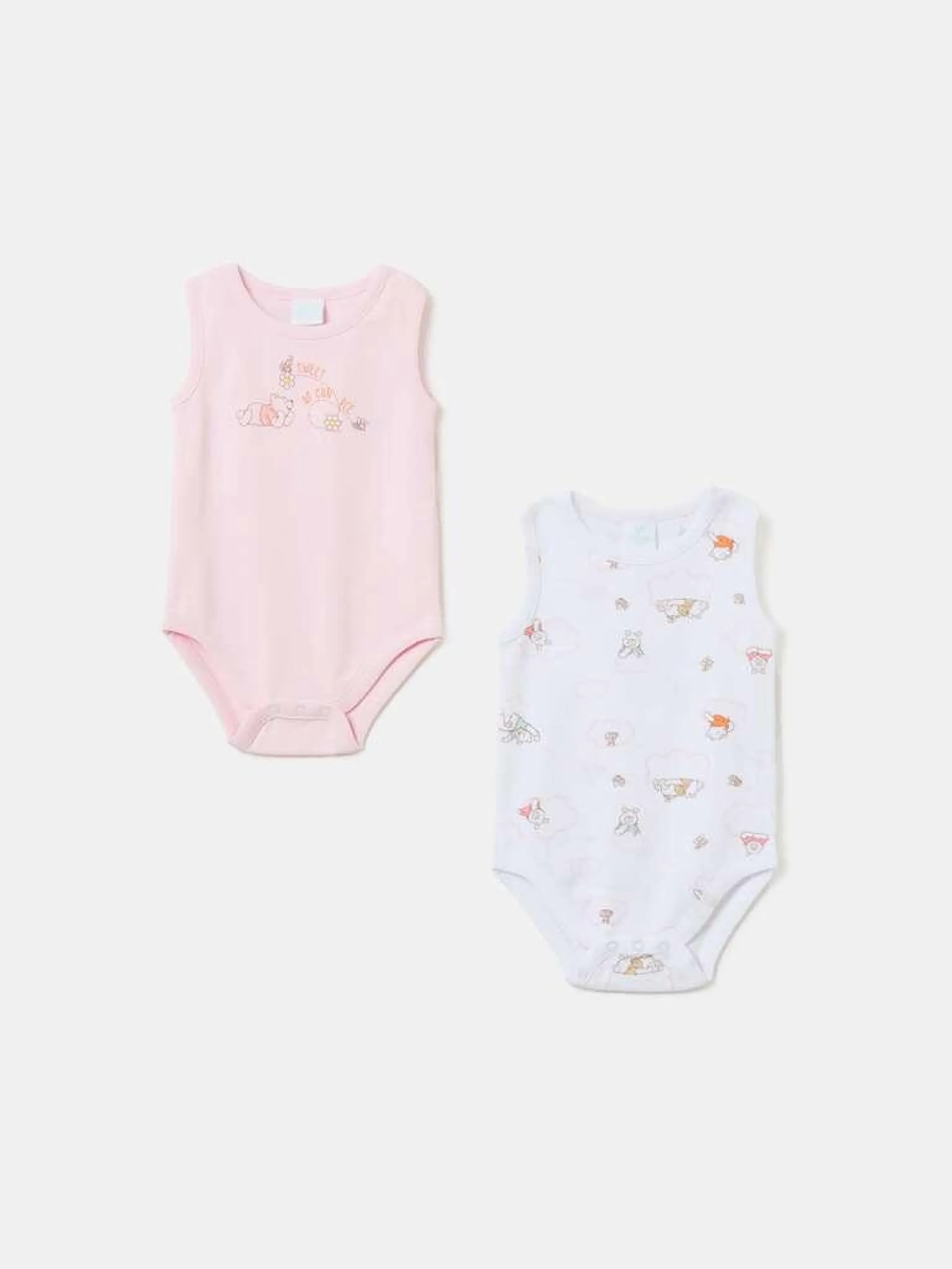 Winnie The Pooh two-pack organic cotton bodysuits Blanc/rose