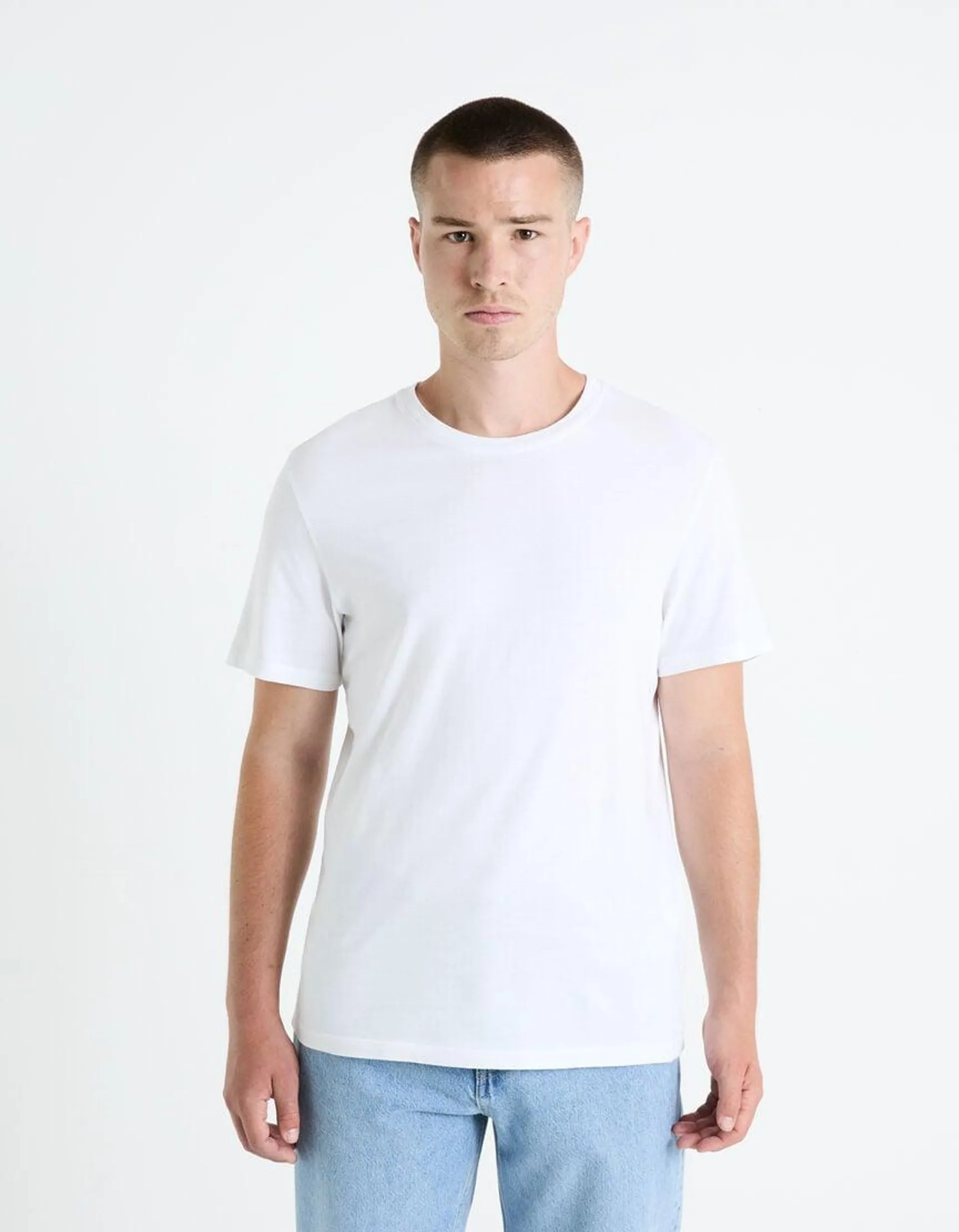 T-shirt col rond en coton - blanc